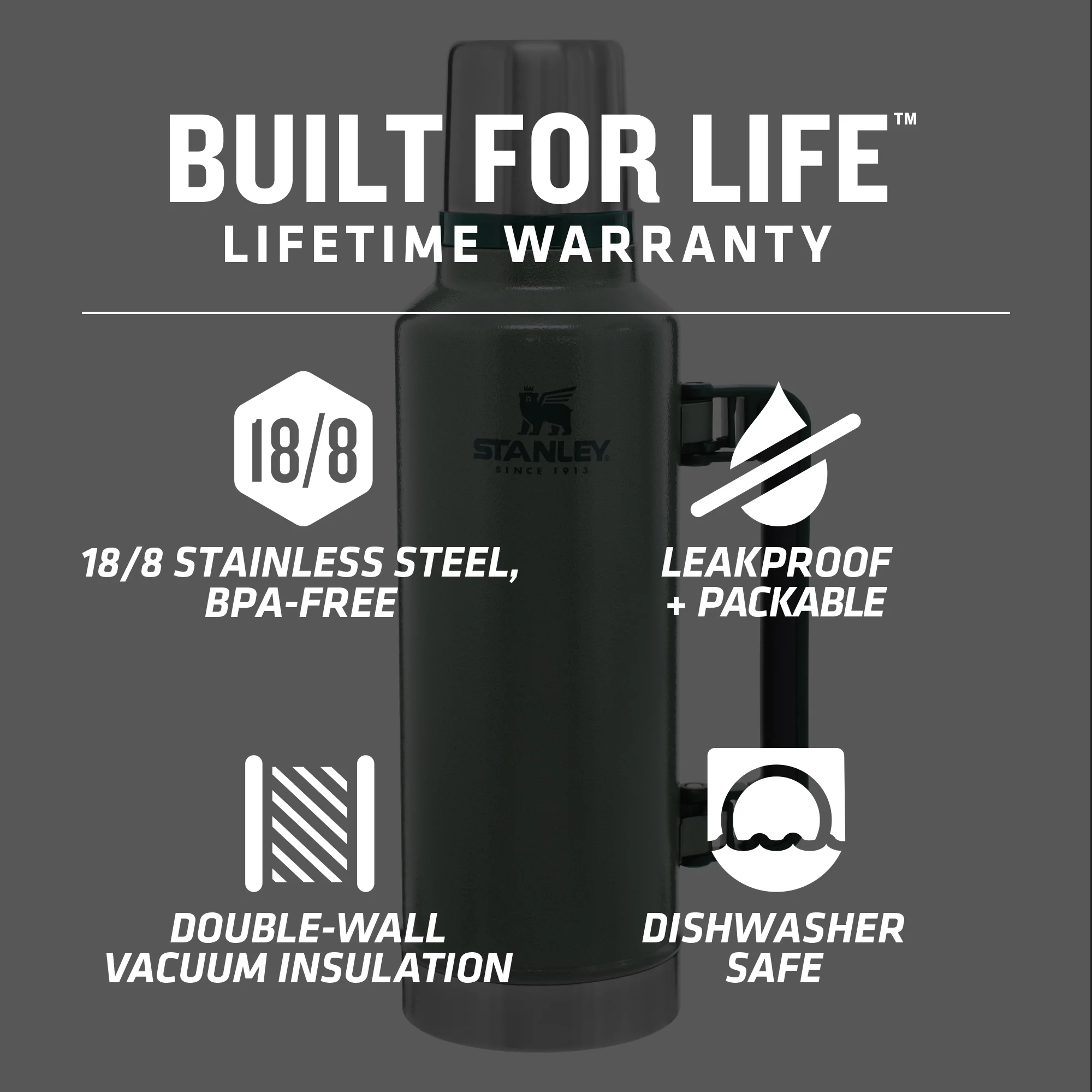 Stanley Classic Vacuum Insulated Stainless Steel Bottle, 2 qt