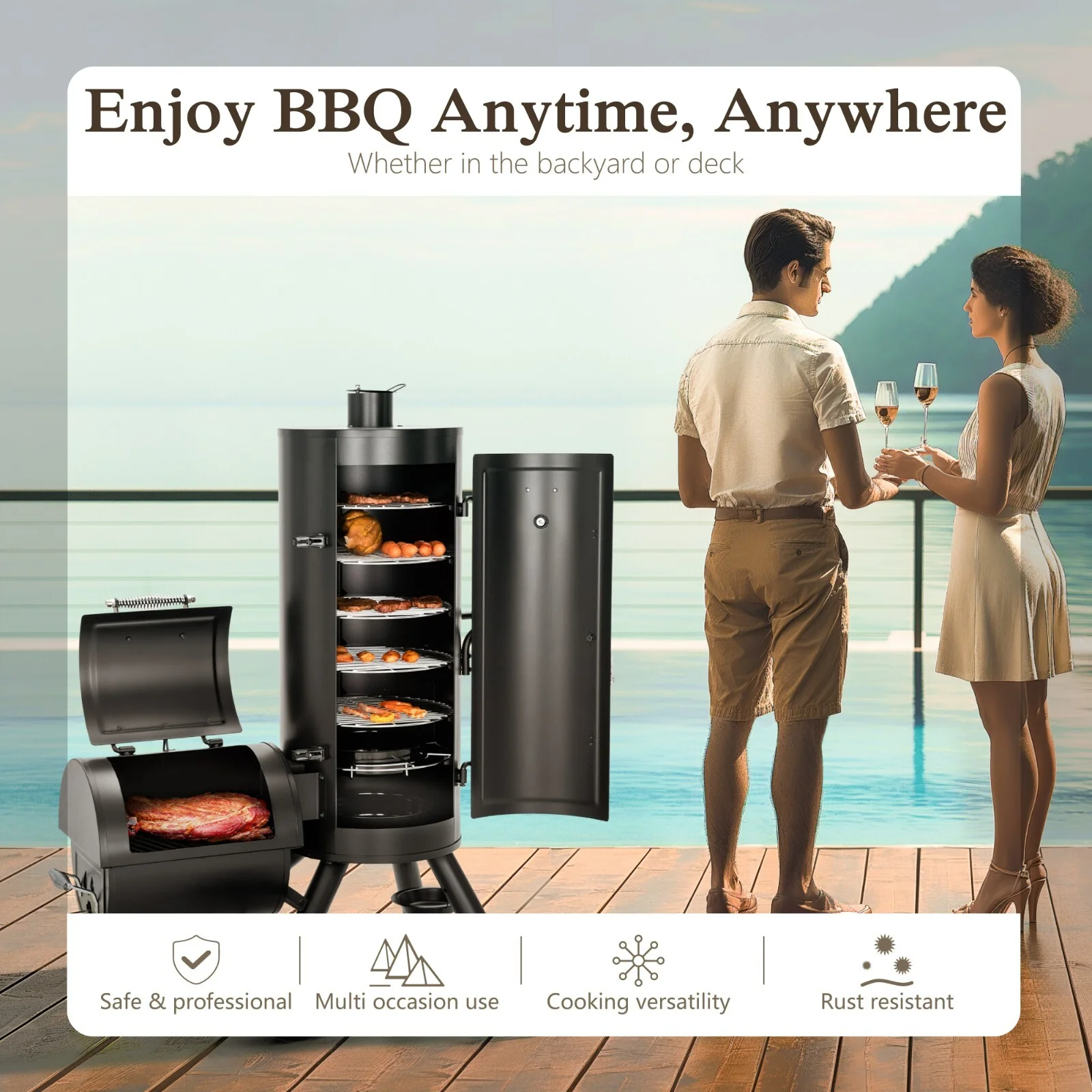 Vertical Offset Charcoal Smoker Grill Extra Large Outdoor BBQ Gill Heavy-Duty - Image 6