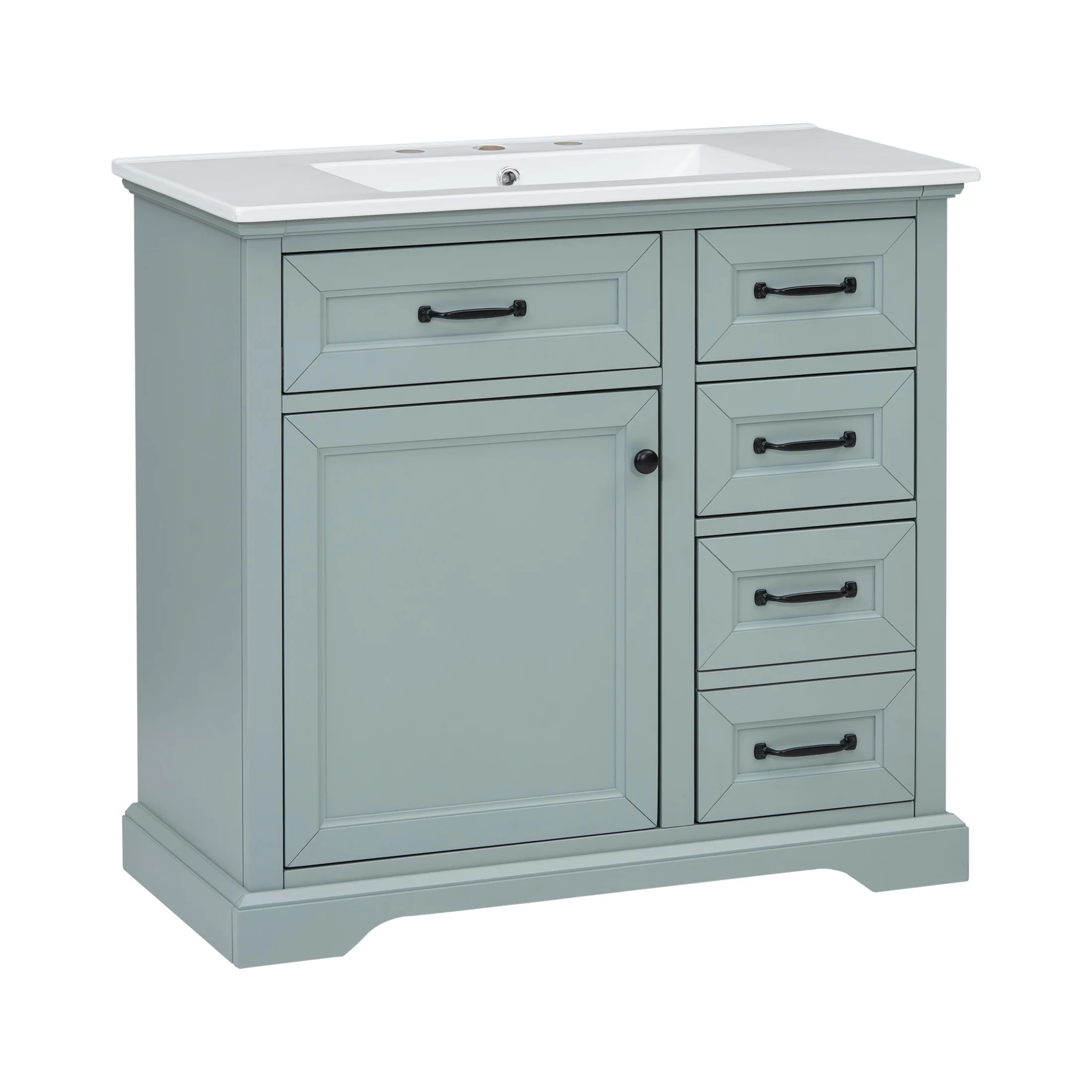 36" Bathroom Vanity with Sink, Tip-out Drawers, Soft-Close Doors, Grey(Grey) - Image 2