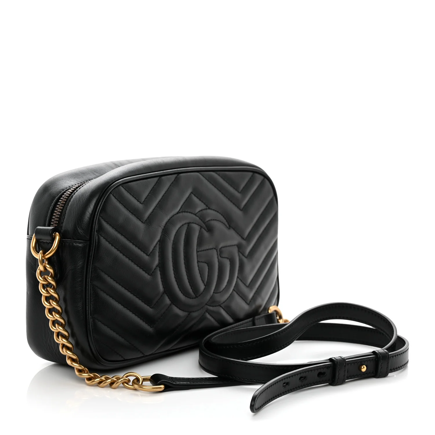 Calfskin Matelasse Small GG Marmont Chain Shoulder Bag Black