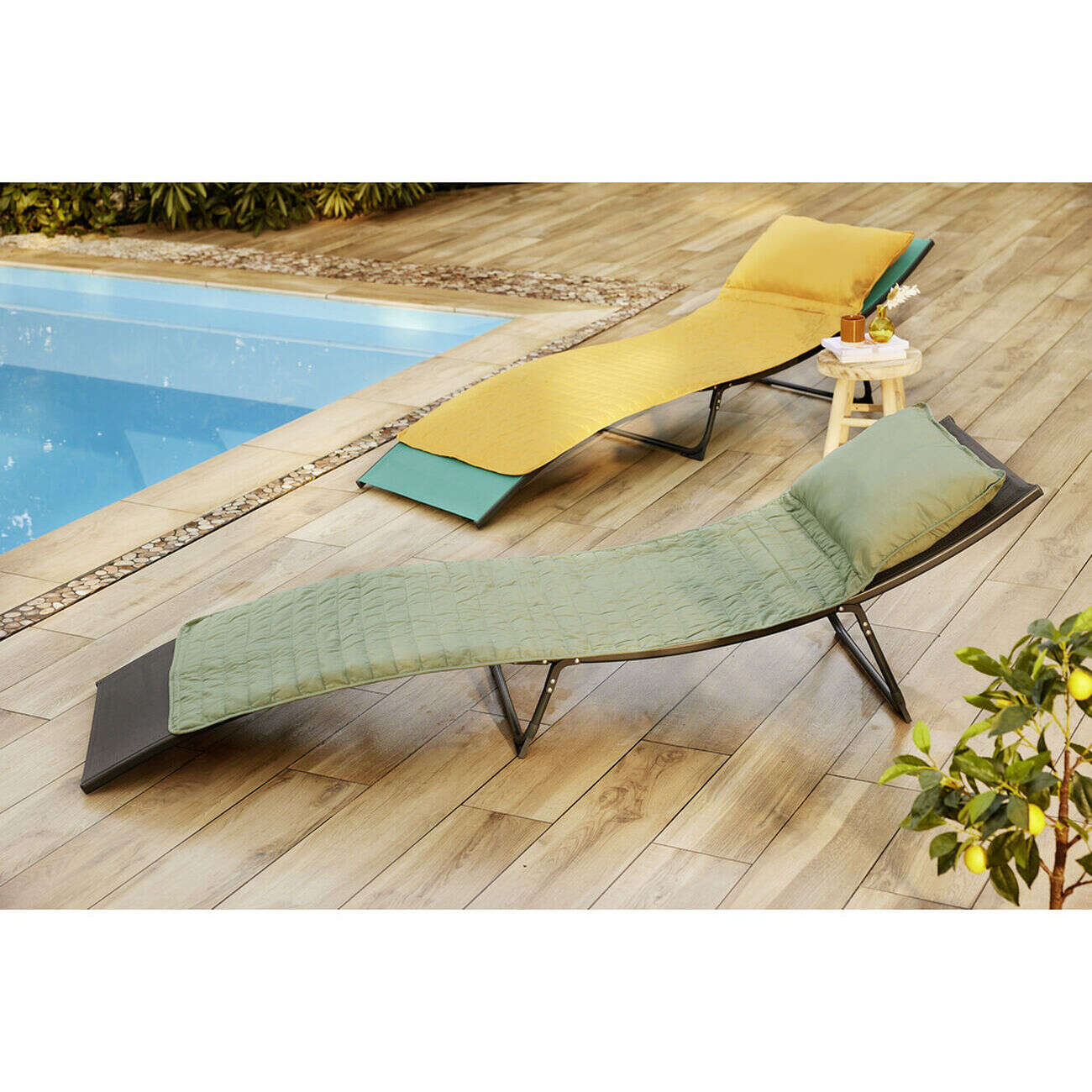 Coussin bain de soleil repose-tête intégré vert 60xL180cm
