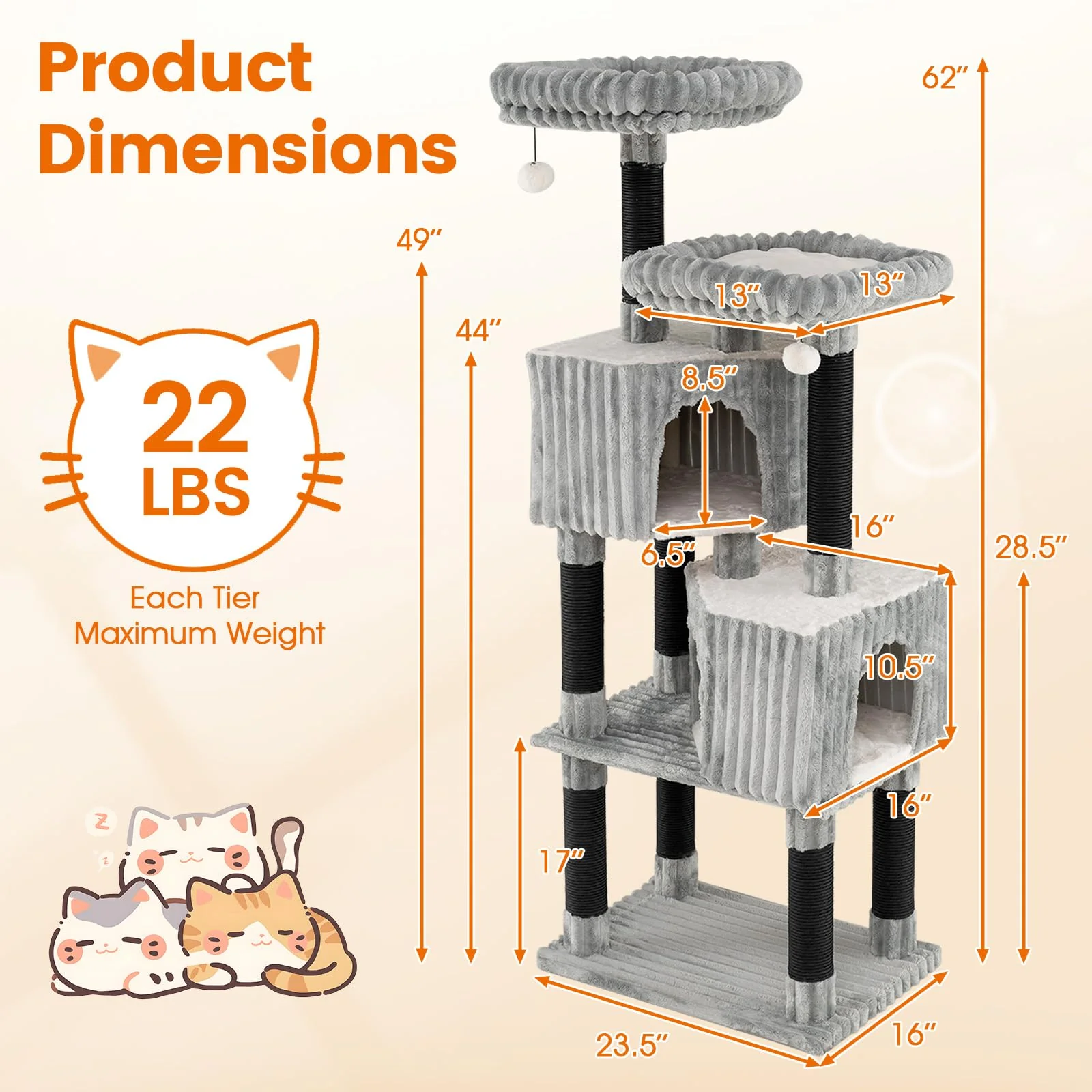 Tangkula 62 Inch Tall Cat Tower with Scratching Posts