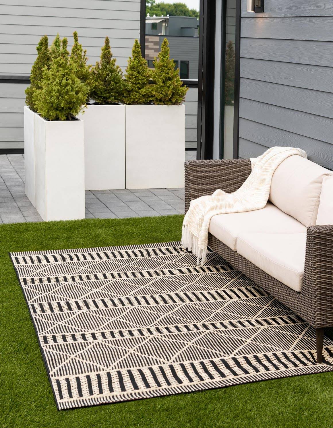 Unique Loom Outdoor Trellis Black 5x8 Area Rug Indoor Outdoor Rug