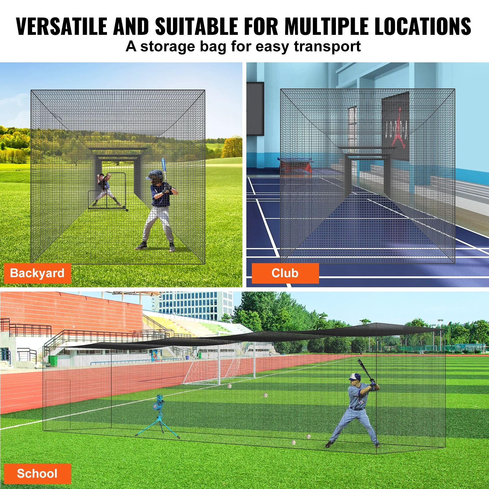 Portable Softball Baseball Batting Cage with Storage Bag, Black, 55 x 12 x12ft - Image 5