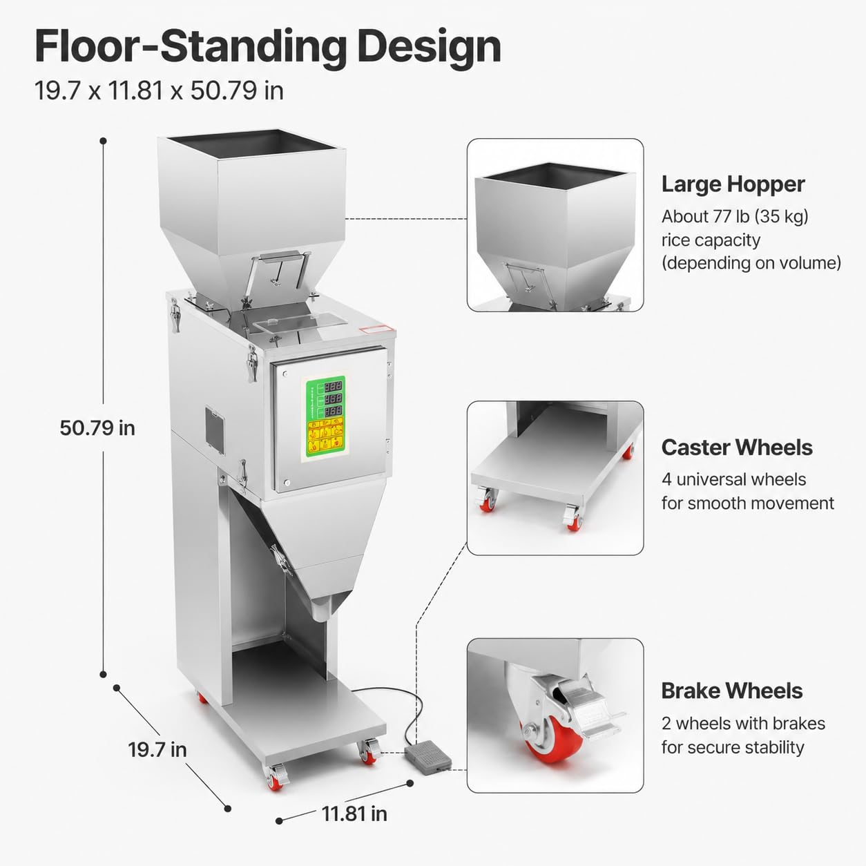 10-999g Powder Filling Machine, 110V 200W Granule Filler | Digital Weighing Control, Foot Pedal Operation