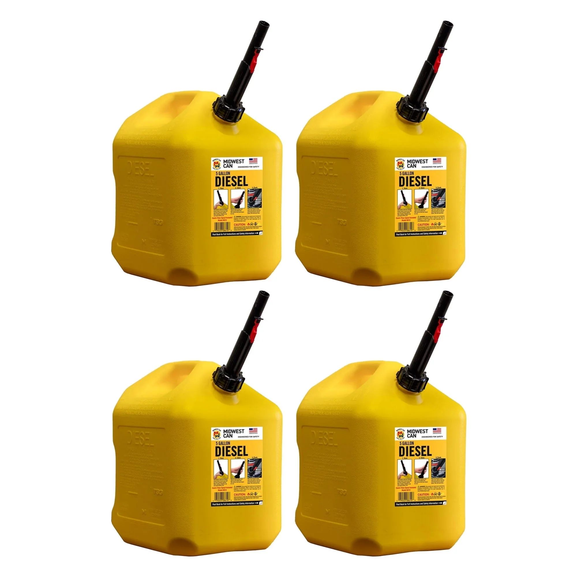 5 gallon Diesel Can Fuel Container w/ Auto Shut Off (4 Pack