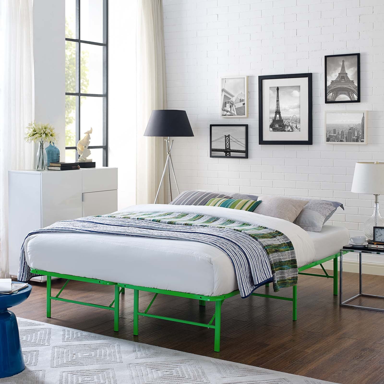 Modway Horizon Full Stainless Steel Bed Frame in Green