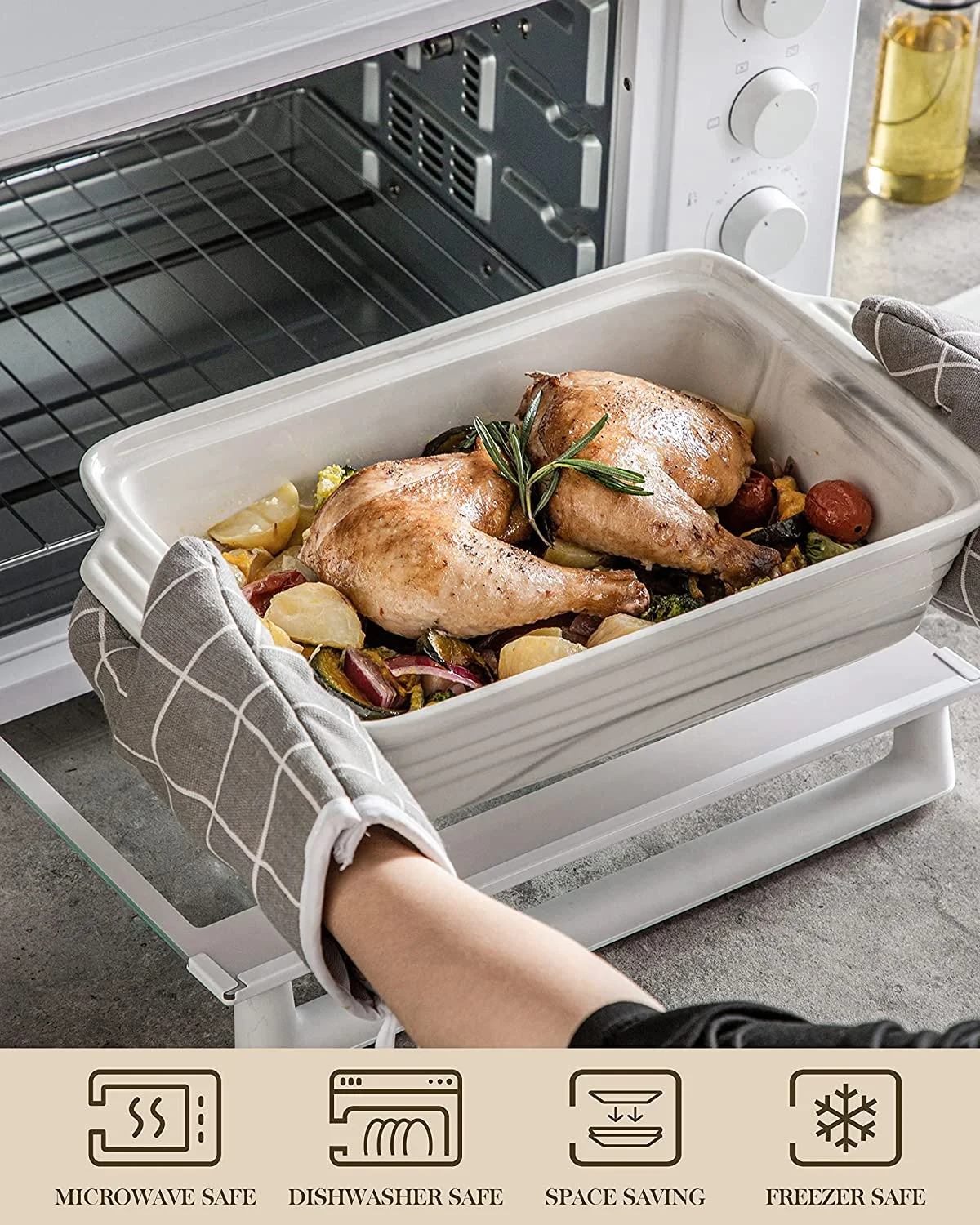 Large Ceramic Casserole Dish with Lid, 4.4 Quart Baking Pan for Oven, Microwave  Dishwasher(4.4 QT - Marble Grey)