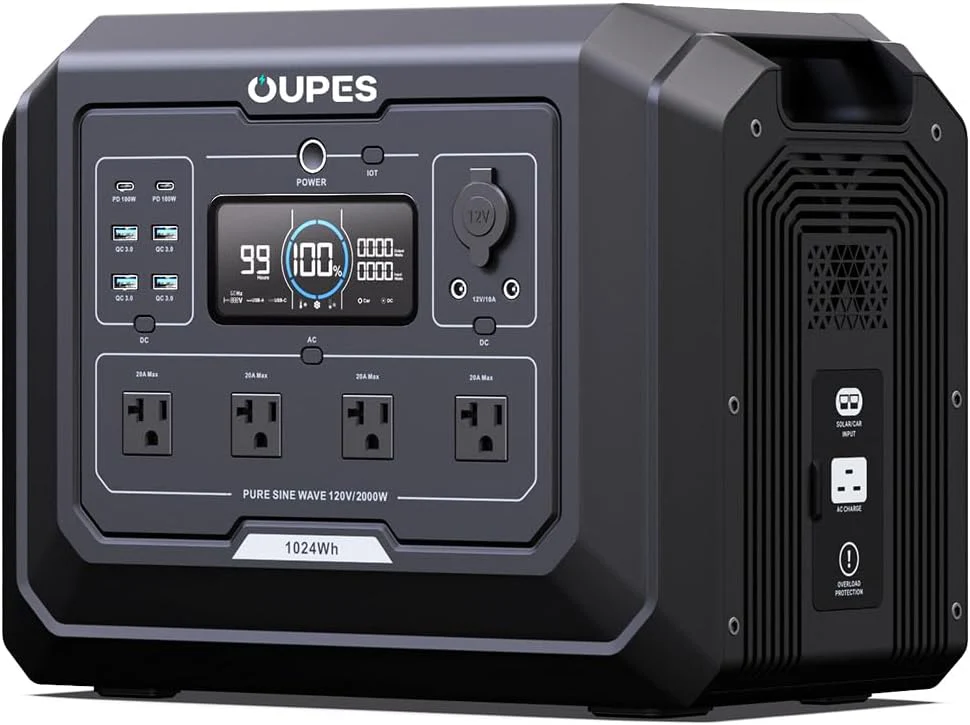 1 Portable Power Station 2000W (4500W Peak), 1024Wh LiFePO4 Battery Generator with 1400W AC Charging & 800W Solar Charging, Expandable to 5120Wh, for Home, Power Outages, Camping & RVs