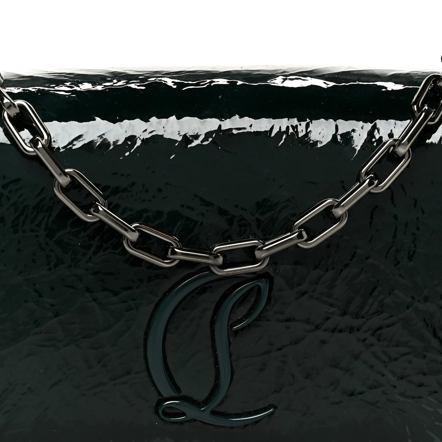 Naplak Patent Calfskin Monochrome Loubi54 Shoulder Bag Green
