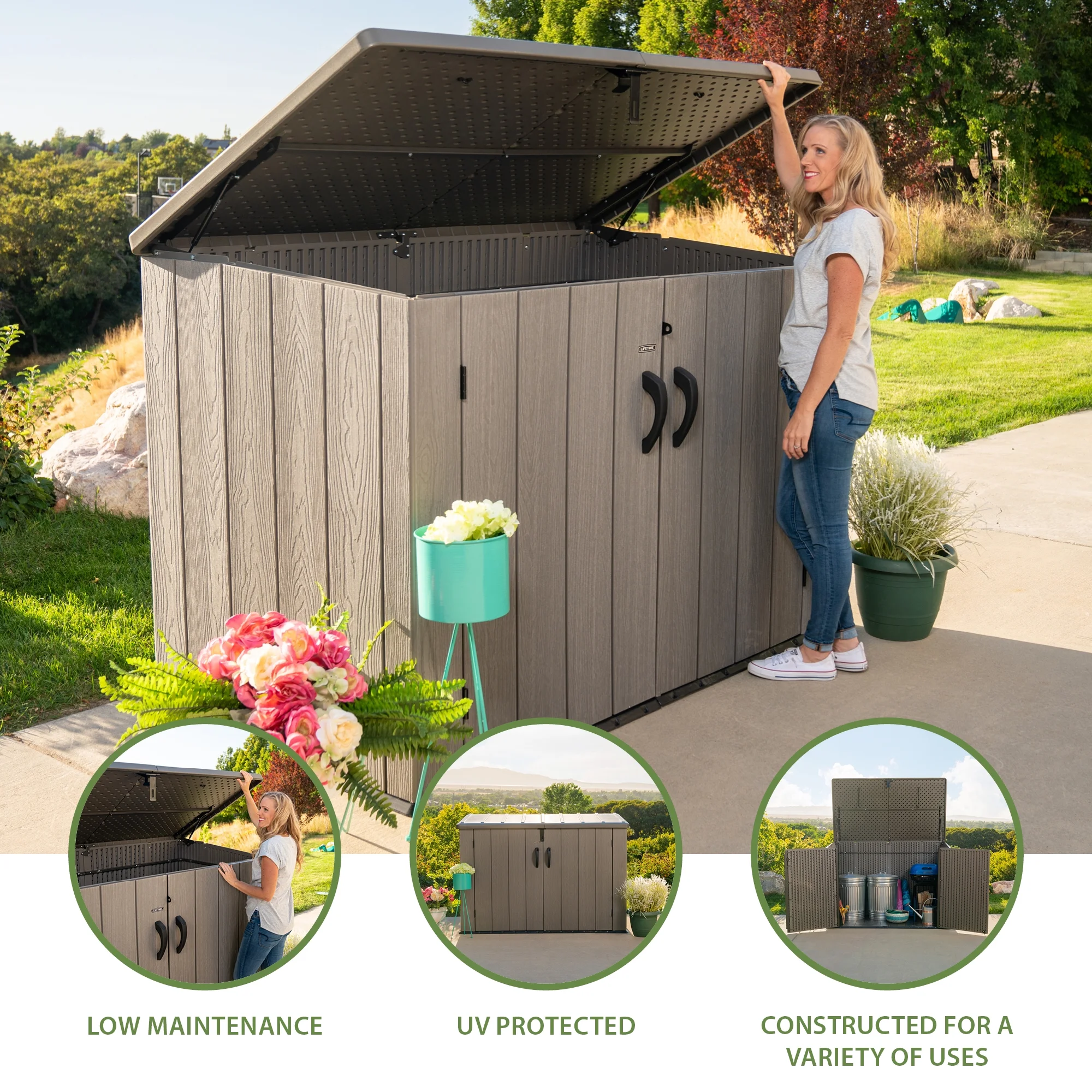 Lockable DIY Polyethylene Horizontal Storage Shed, 75 cubic ft., Light Brown (60341) - Image 2