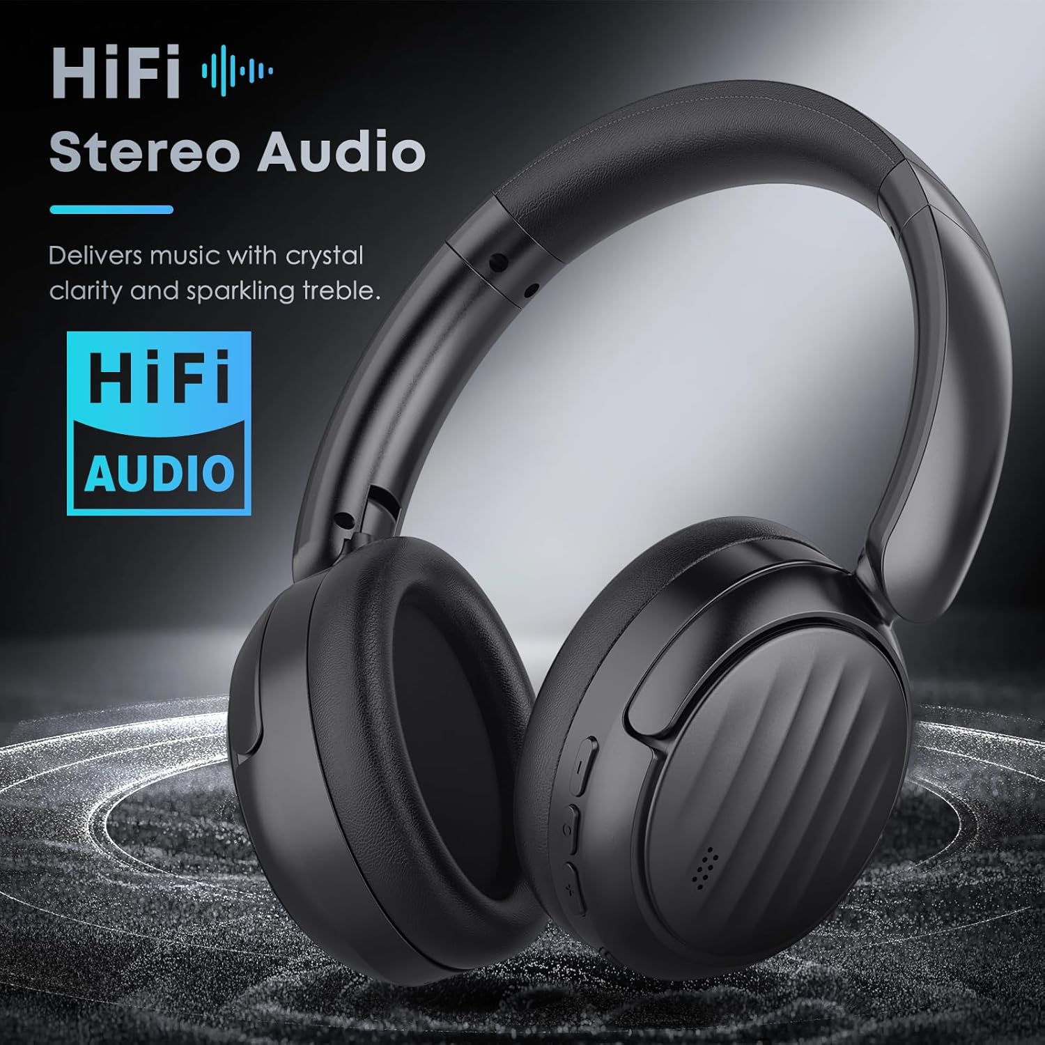 Bluetooth Headphones  Wireless Over Ear Bluetooth Headsets HiFi Stereo Foldable Headphones Black