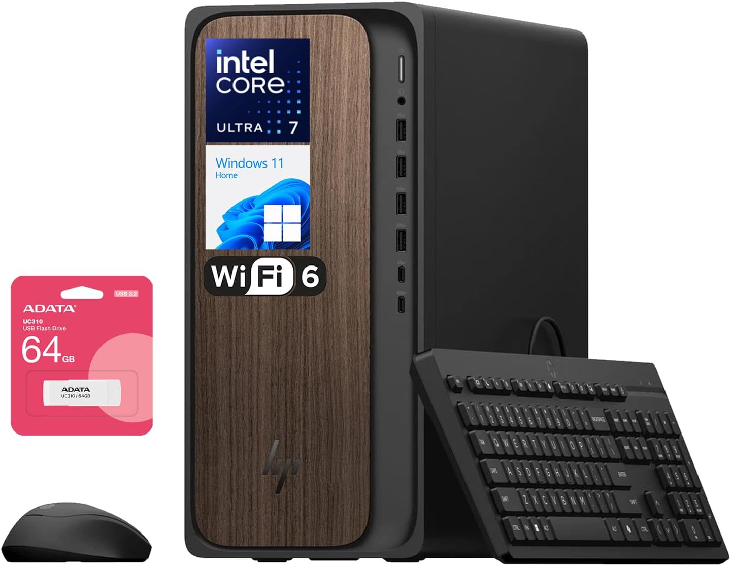 HP OmniDesk(Envy Next Brand) M03 Business Next Gen AI PC Desktop  Intel Core Ultra 7 265  32GB DDR5 RAM  2TB SSD  USB-C  Wired KB & Mouse  Windows 11 Home  Bundle with Adata UC310 64GB USB Flash Drive