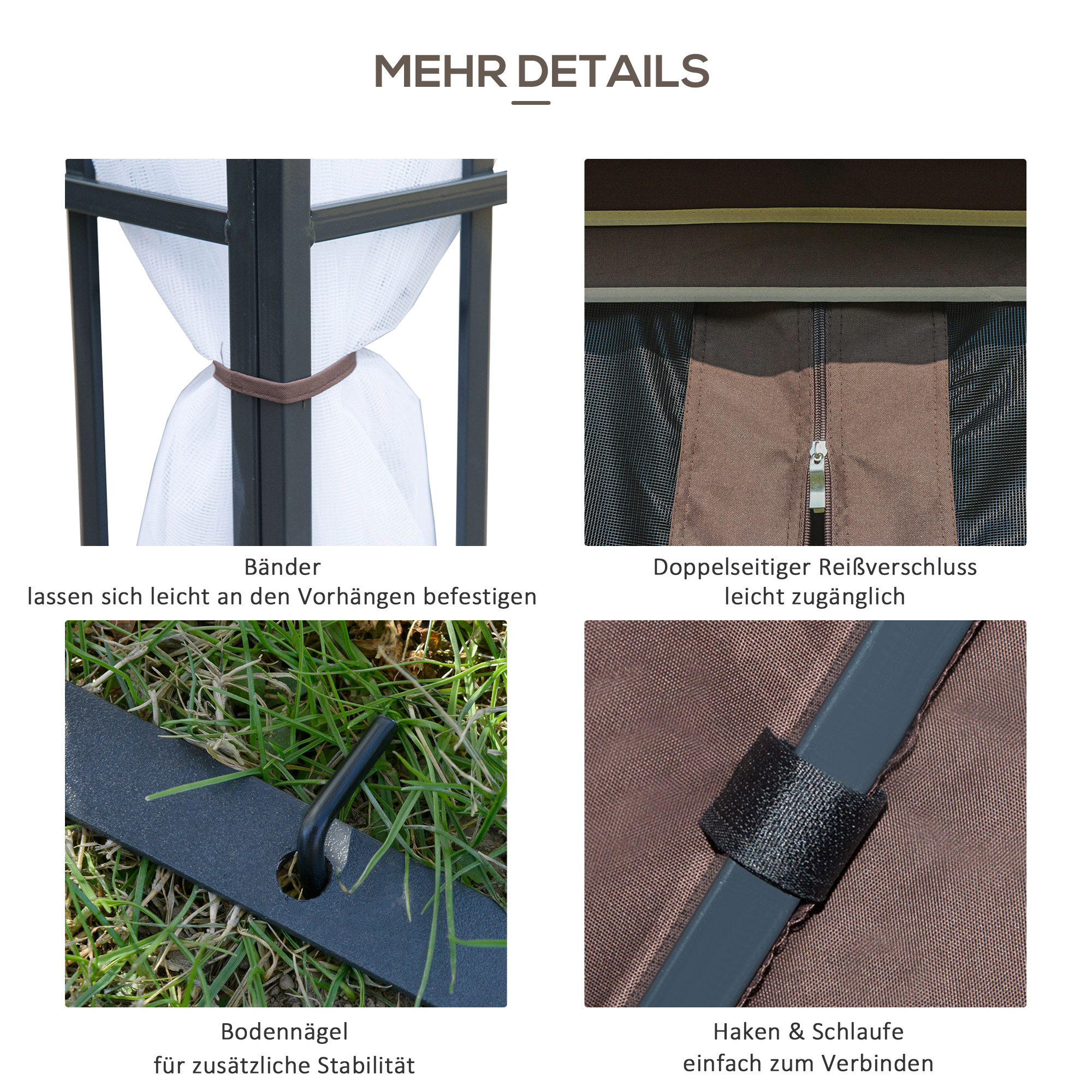 Outsunny Partytent in de tuin partytent paviljoen tuintent feesttent dubbel dak 3 x 3 m bruin