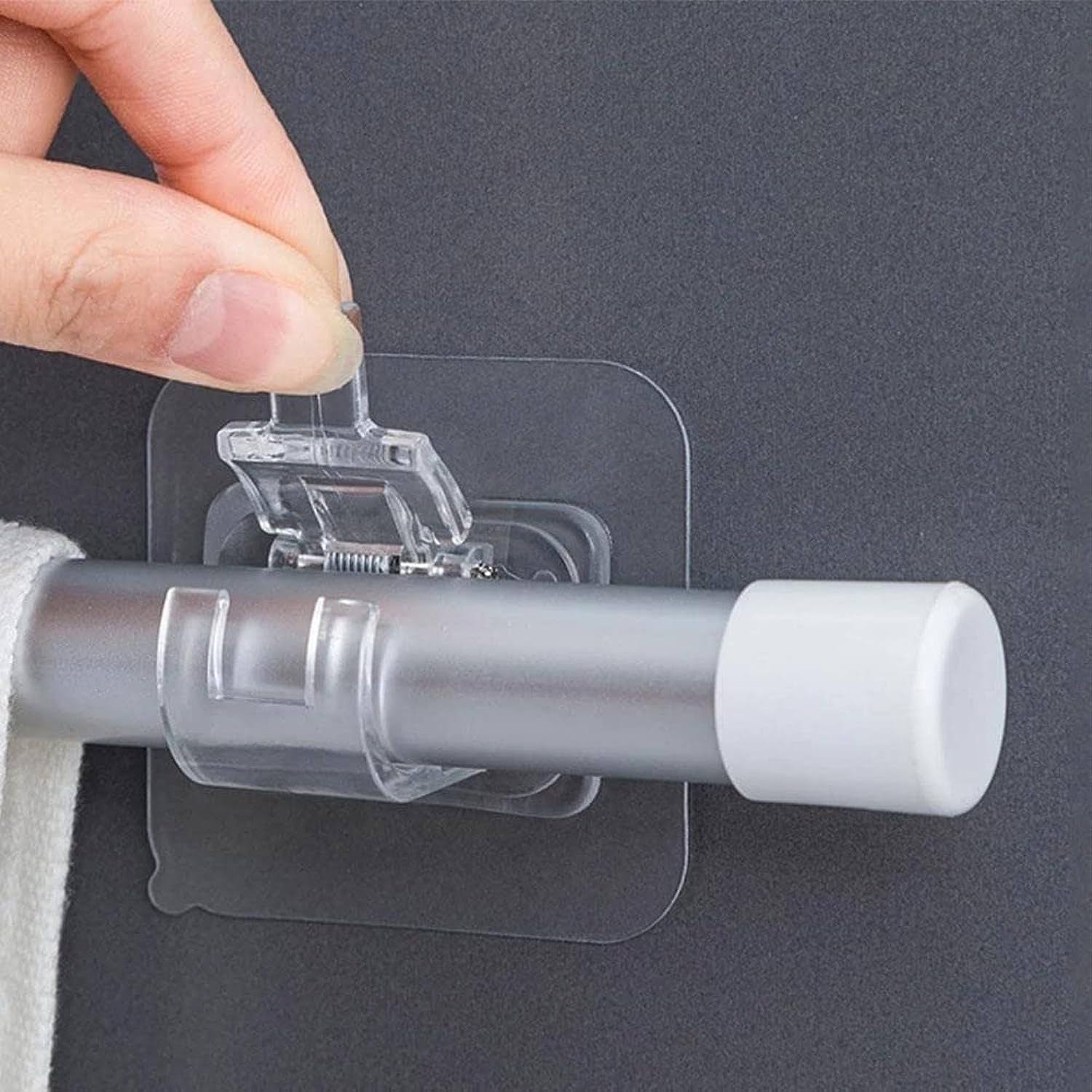 InfantLY Bright No Drill Curtain Rod Brackets,Self Curtain Rod Holder Hooks Nail-free Adjustable Clamp Hooks Wall Curtain Fixed Clip Hanging Rack