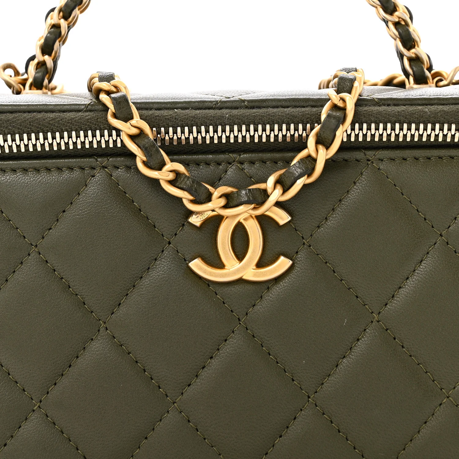 Lambskin Quilted Pick Me Up Vanity Case Khaki