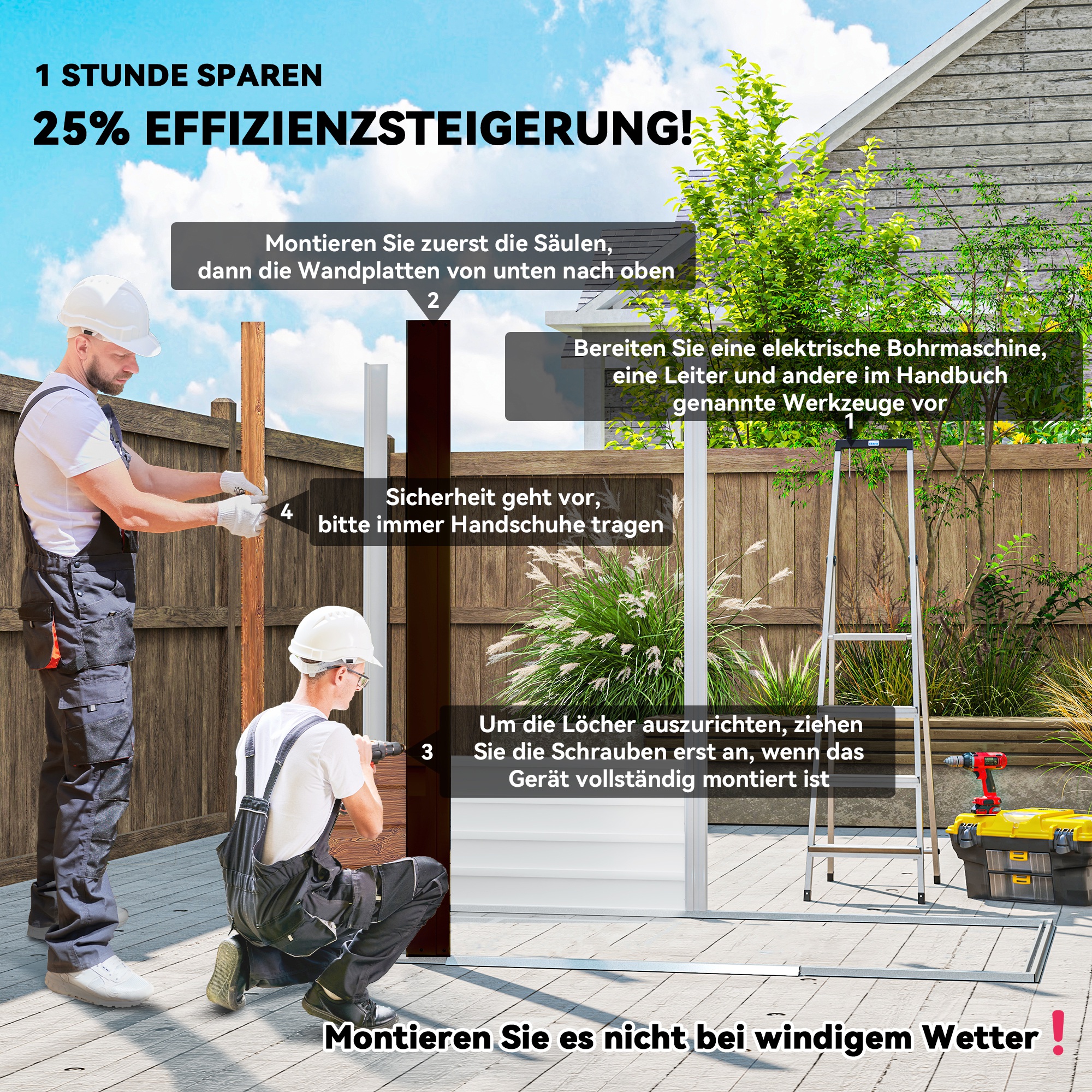 Outsunny Tuinschuur, gereedschapsschuur, tuinhuis met ramen, weerbestendig, houtlook, staal, 152 x 235,7 x 208,7 cm, Bruin