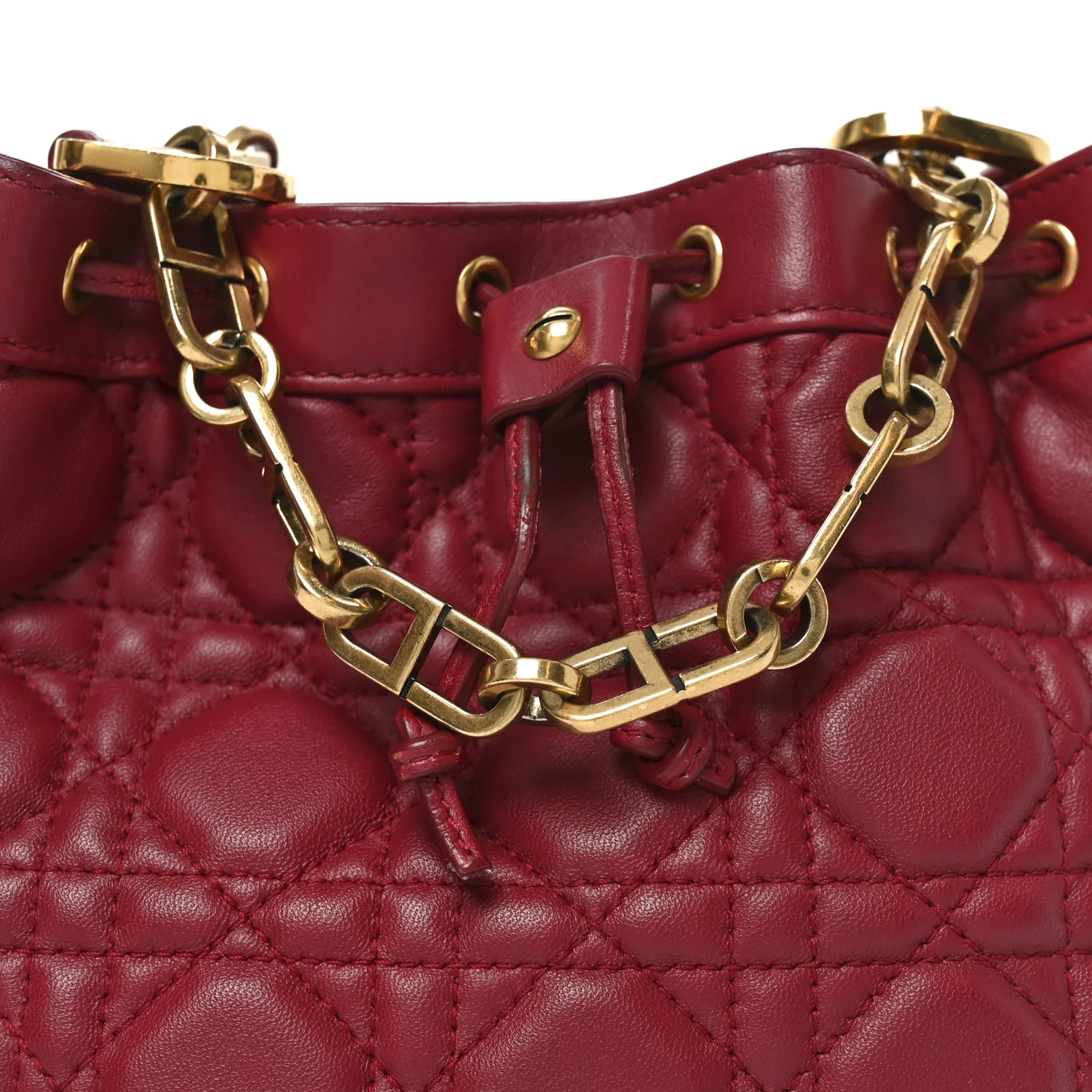 Lambskin Cannage Miss Dior Bucket Bag Cherry Red