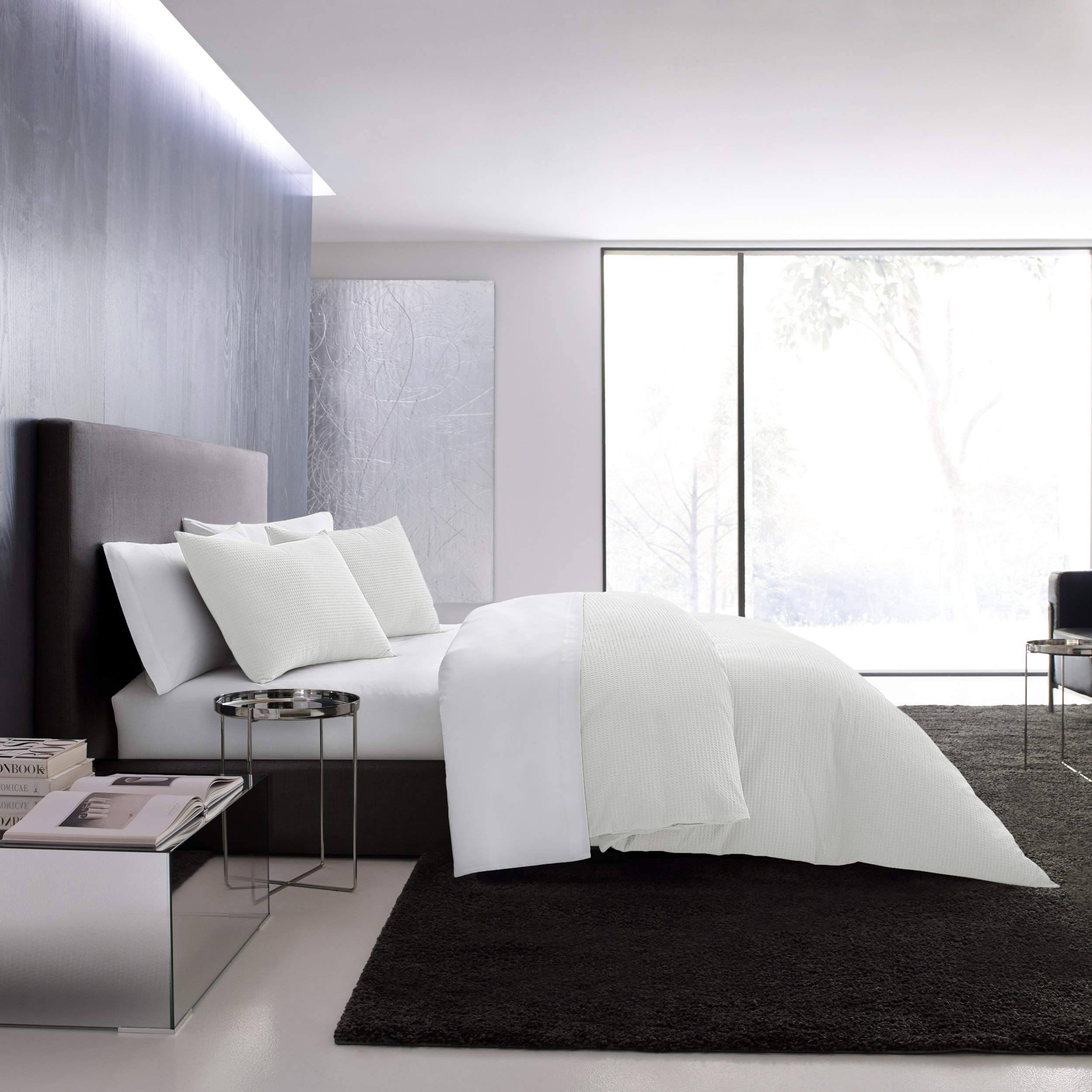 Vera Wang Waffle Pique Duvet Cover Set, Queen - White