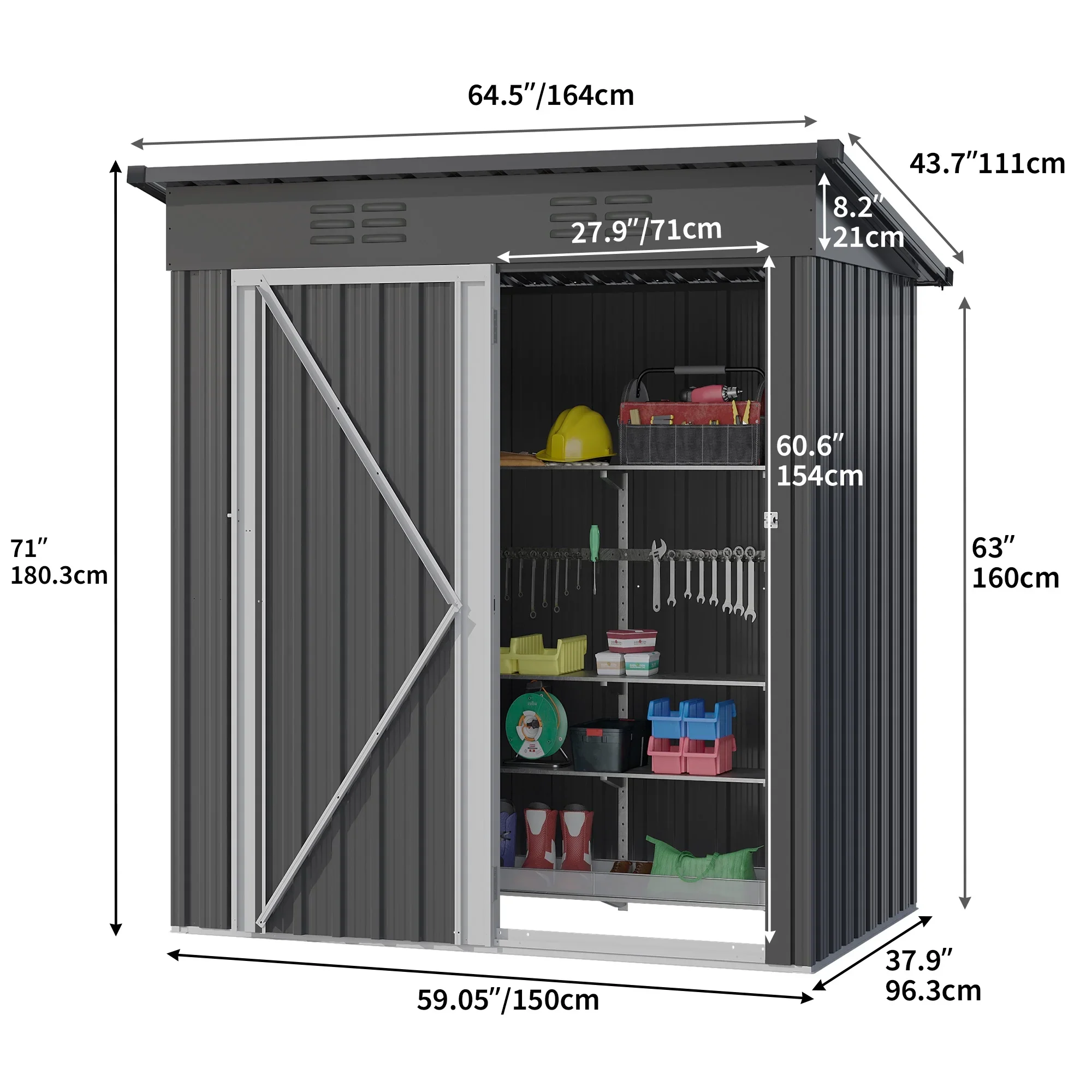UFORIC 5x3ft Outdoor Storage Shed,Metal Garden Organizer, Lockable Door,Backyard,Garden,Dark Gray