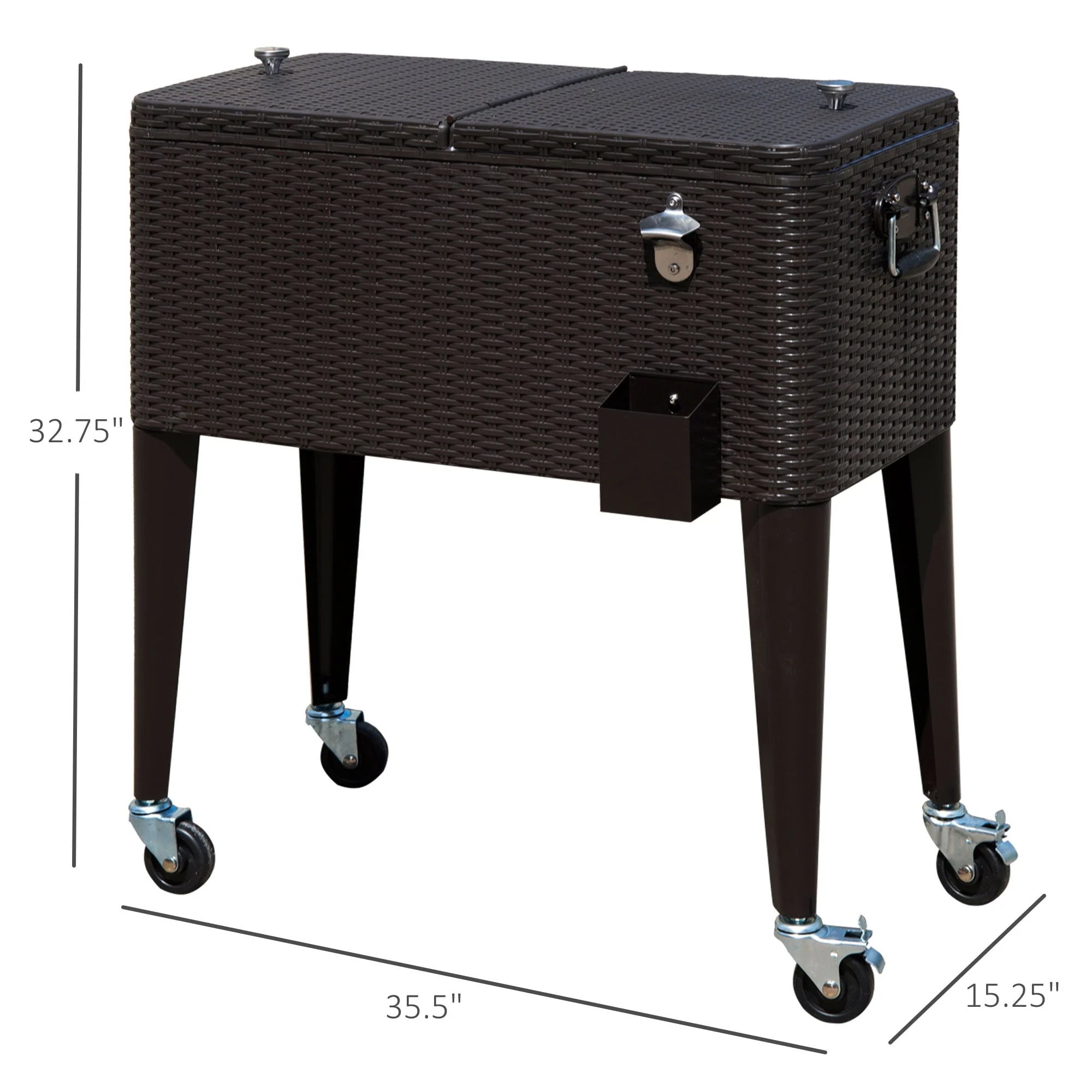 Outdoor 80QT Portable Rolling Patio Rattan Ice Chest Party Cooler Cart Brown Image 7