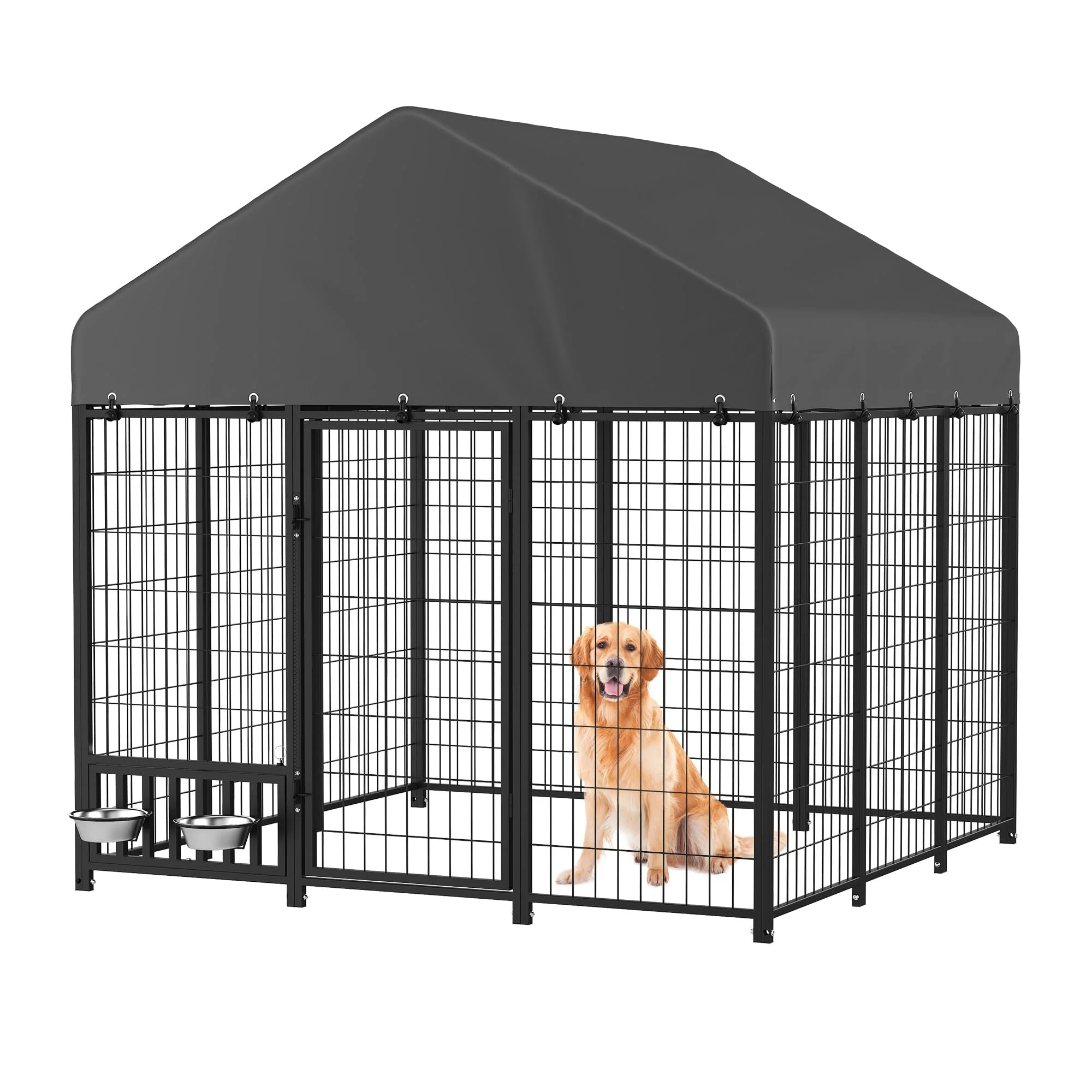 AECOJOY Heavy Duty Outdoor Dog Kennel, 6x6 Steel Chain Link Fence with Roof