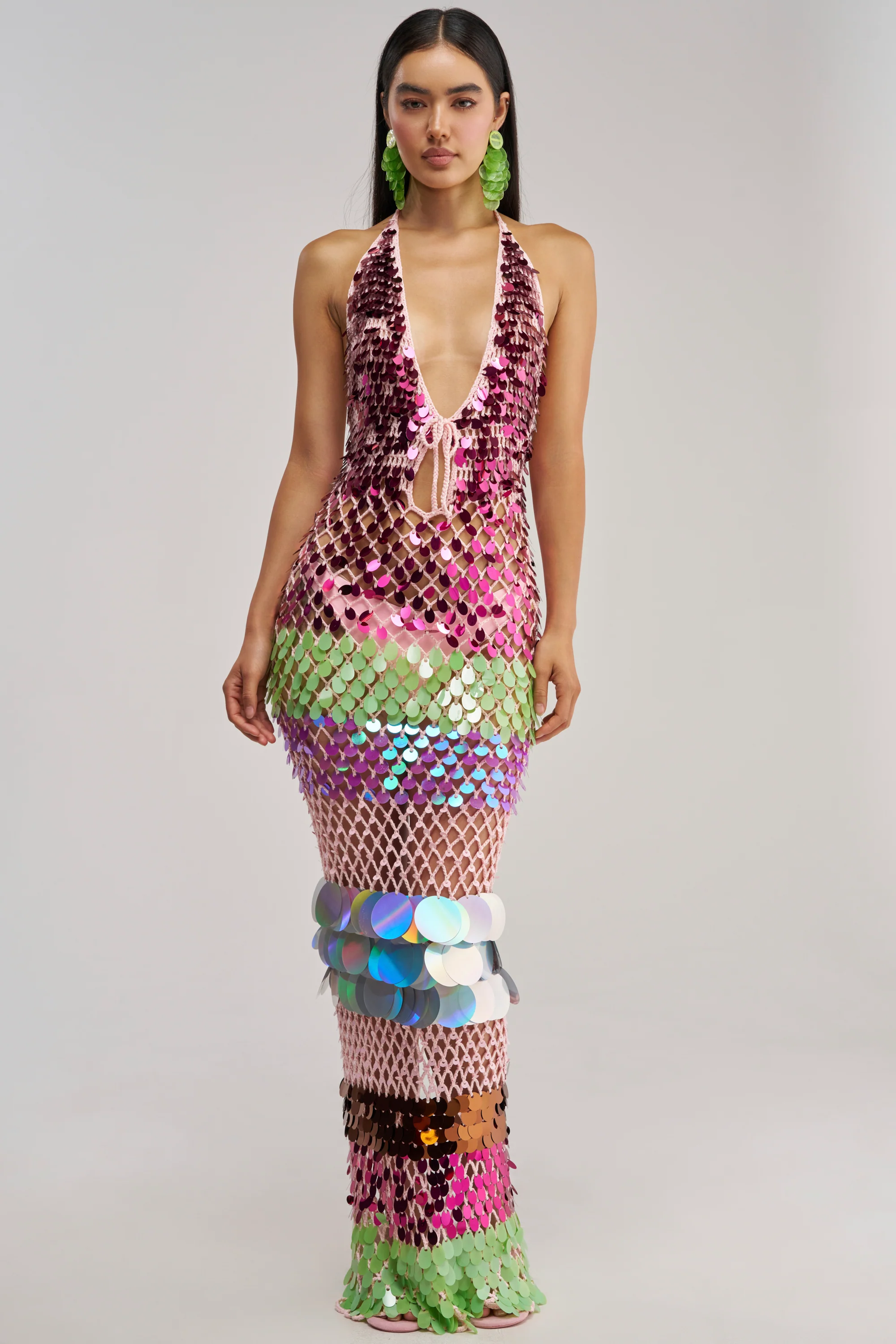 PARTY CRASHER SEQUIN MAXI DRESS IN GREEN MULTI - Akira Store
