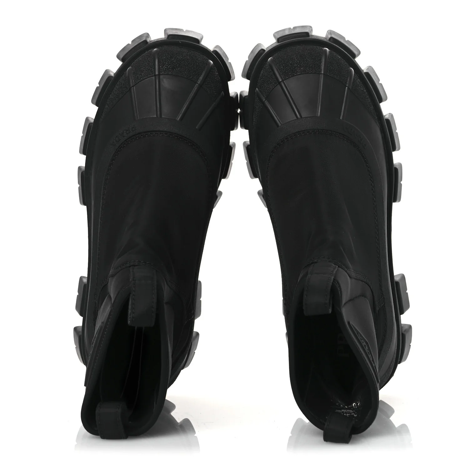 Re-Nylon Gabardine Rubber Triangle Logo Womens Monolith 55mm Ankle Boots 38 Black