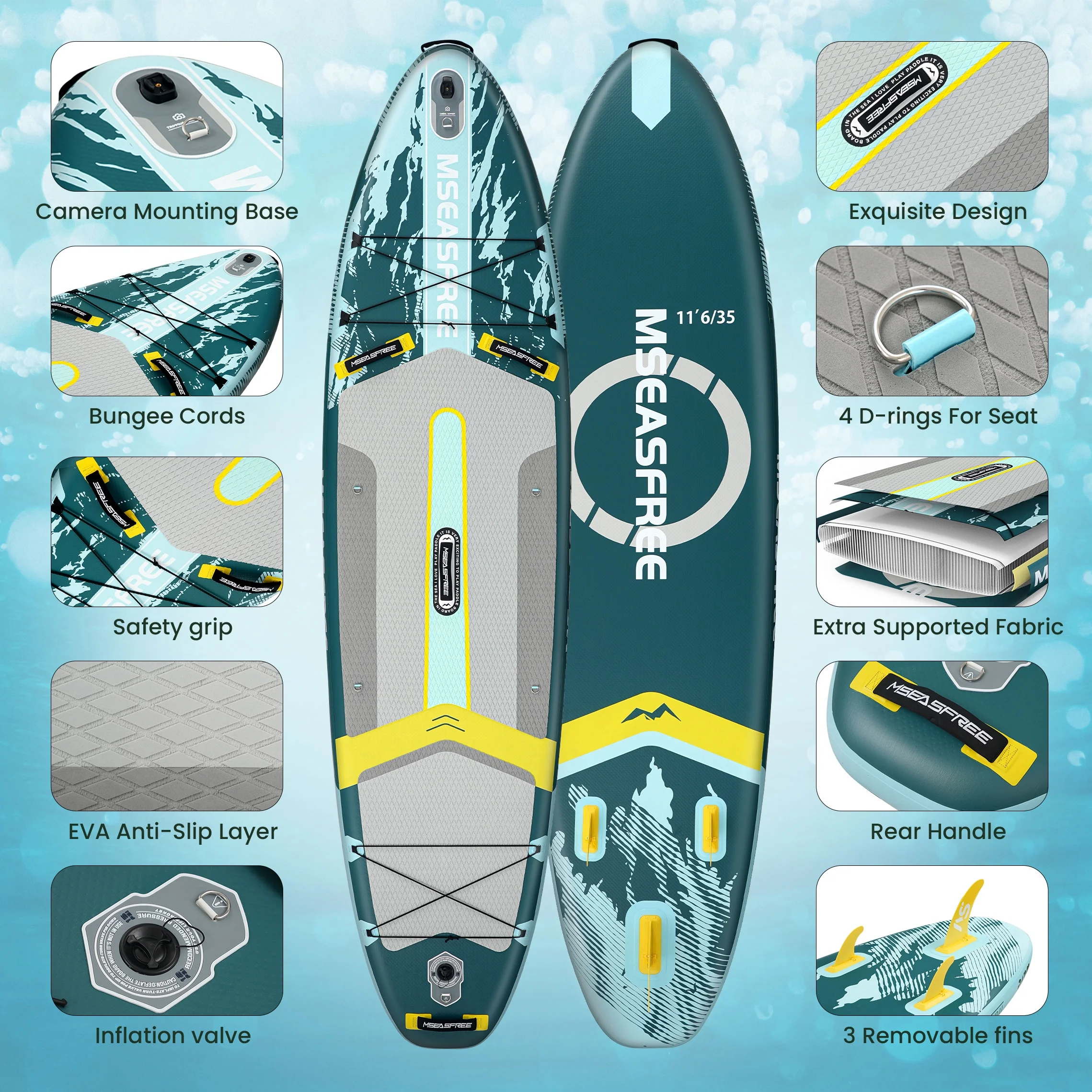11.5 ft Inflatable Paddle Board All-Purpose Fishing Stand up Paddle Board with Full SUP Accessories(Without Seat/Green) - Image 8