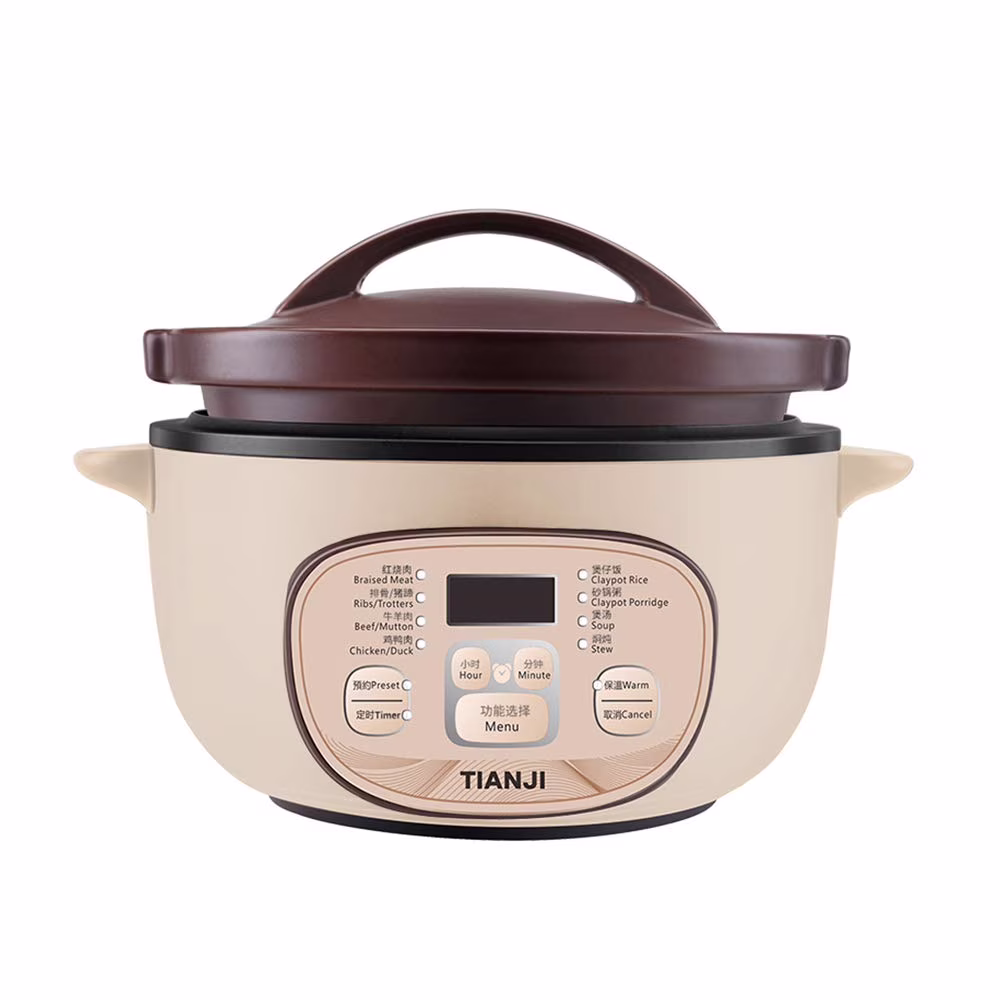 TIANJI Electric Claypot Crock Pot Stew Pot Rice Cooker Ceramic Soup Porridge Maker 3 L, 24h Pre - Set
