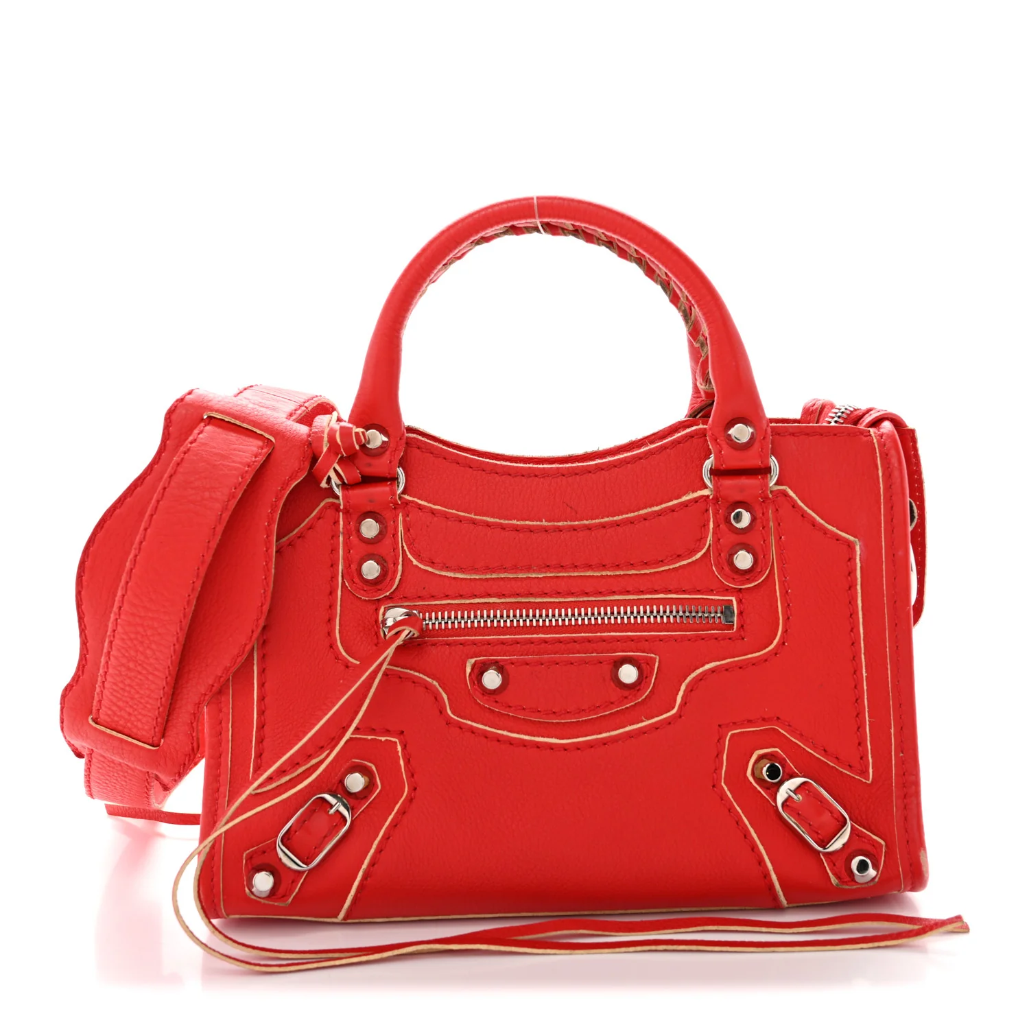 Supple Grained Calfskin Classic Silver Hardware Highlight Mini City Rouge Fraise