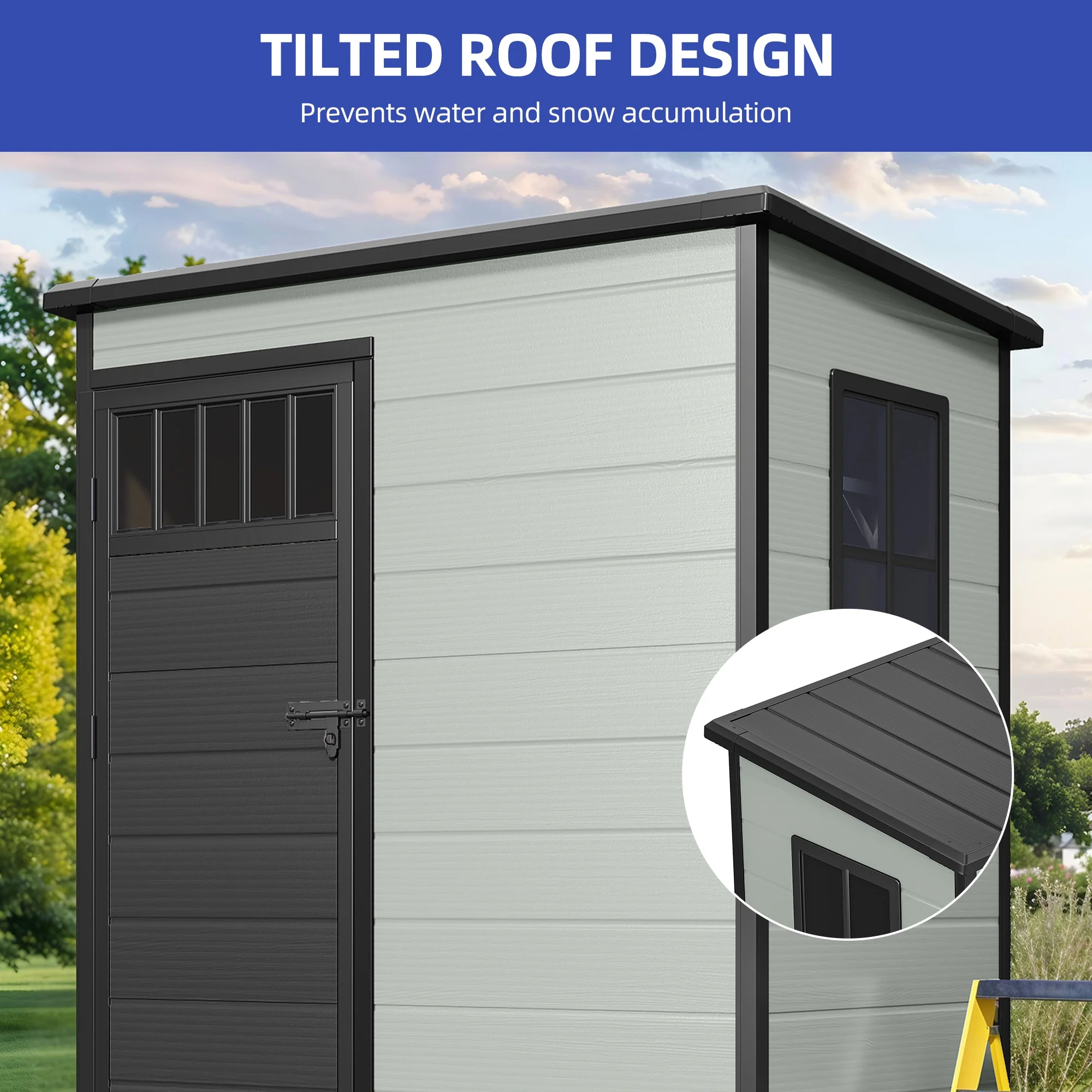 4.6��2.6��6.3 ft Resin Storage Shed with Window, Floor, Plastic Roof, Storage Cabinets for Brooms Vacuum Cleaners fits 65 to 68 inches, Winter Gear Box, Black(Black) - Image 6