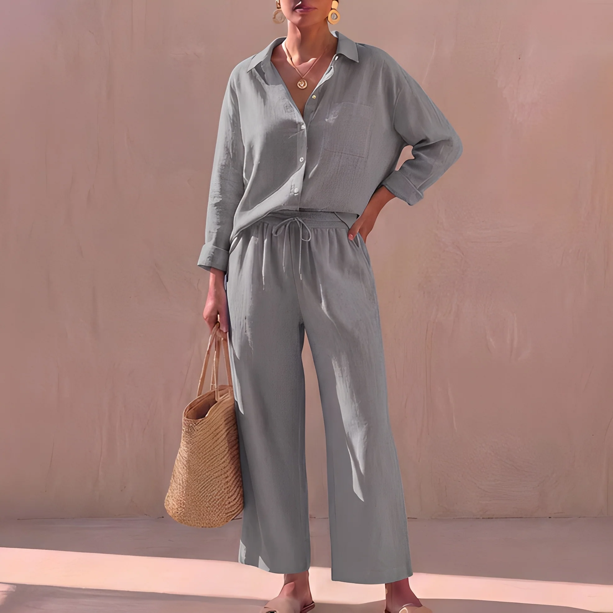 Genzel - Ensemble chemise boutonnée et pantalon pour femme