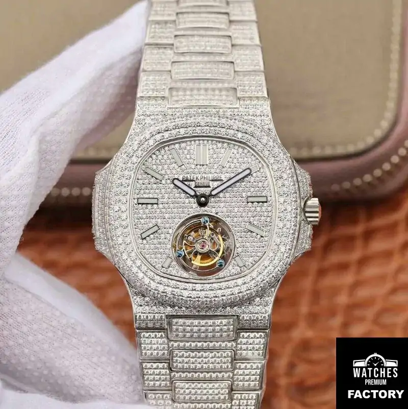 Patek Philippe Nautilus Jumbo 5711 Tourbillon R8 Factory 18K White Gold Diamond Dial