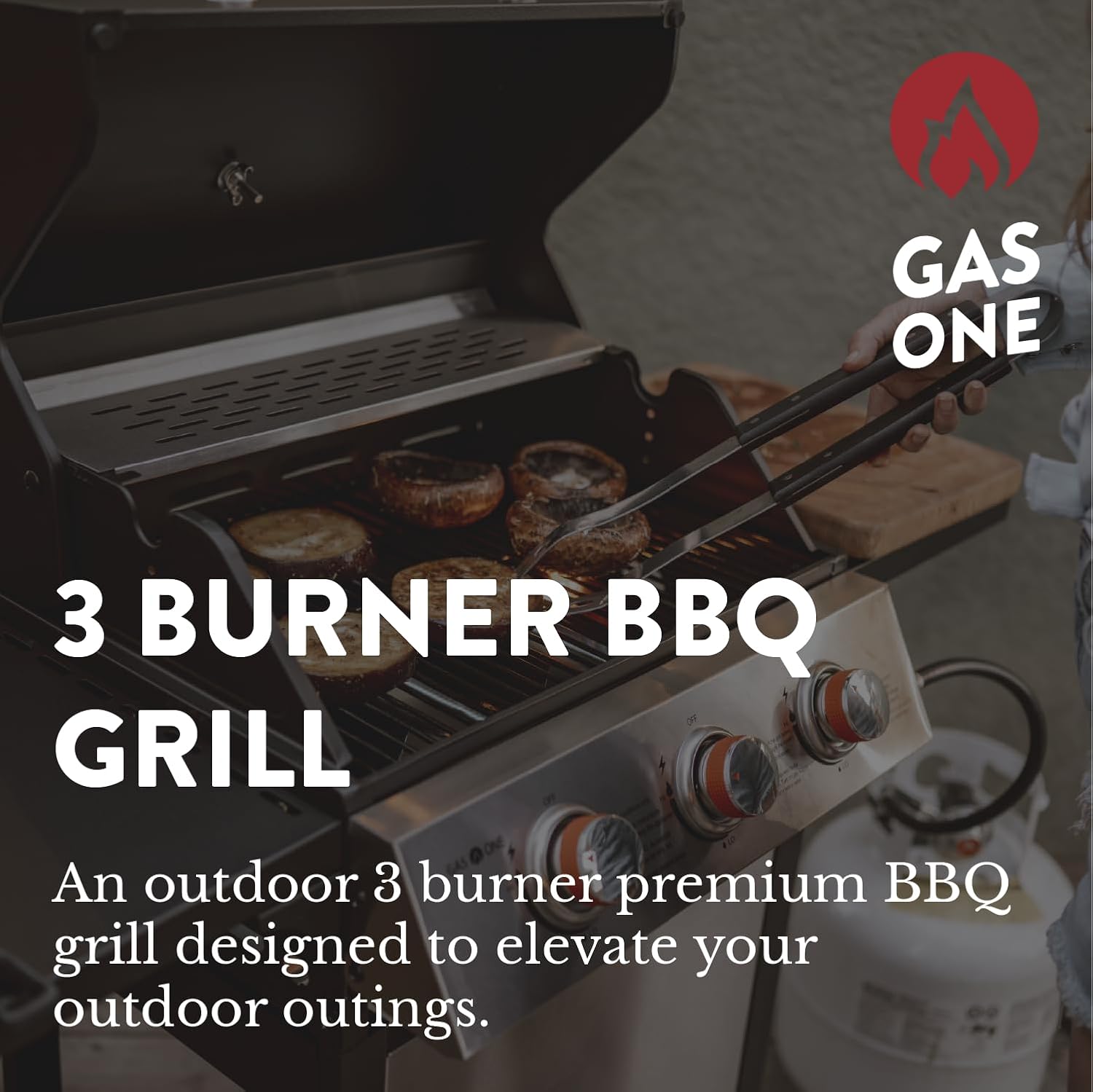 GasOne GP-1030S One 3 Burner Stainless Steel – Outdoor Cabinet Style with Wheels – High-Temperature Paint Coating Gas BBQ Grill – Elegant and Luxurious Design, Black