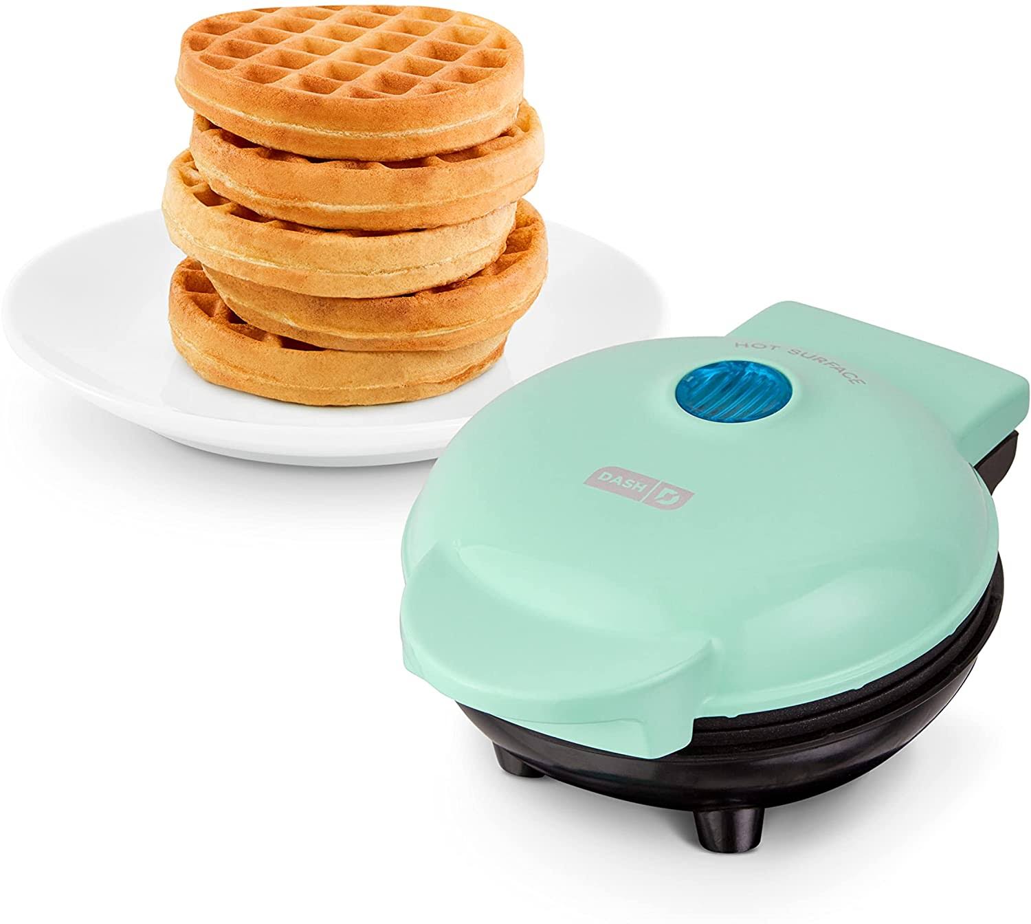 Dash DMW001AQ Mini Maker for Individual Waffles Hash Browns Keto Chaffles with Easy to Clean Non-Stick Surfaces 4 inch Aqua