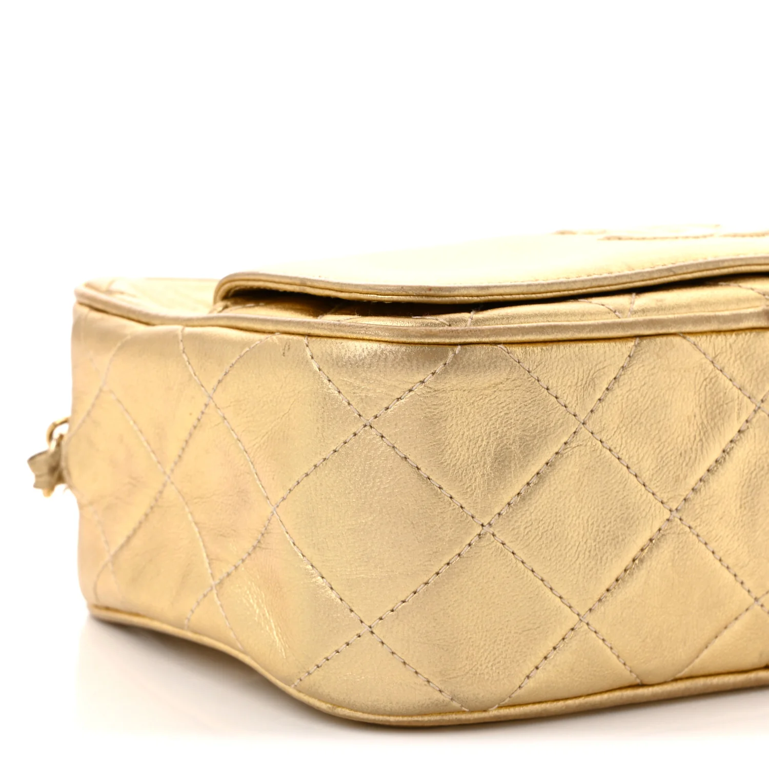Metallic Lambskin Quilted Camera Case Gold