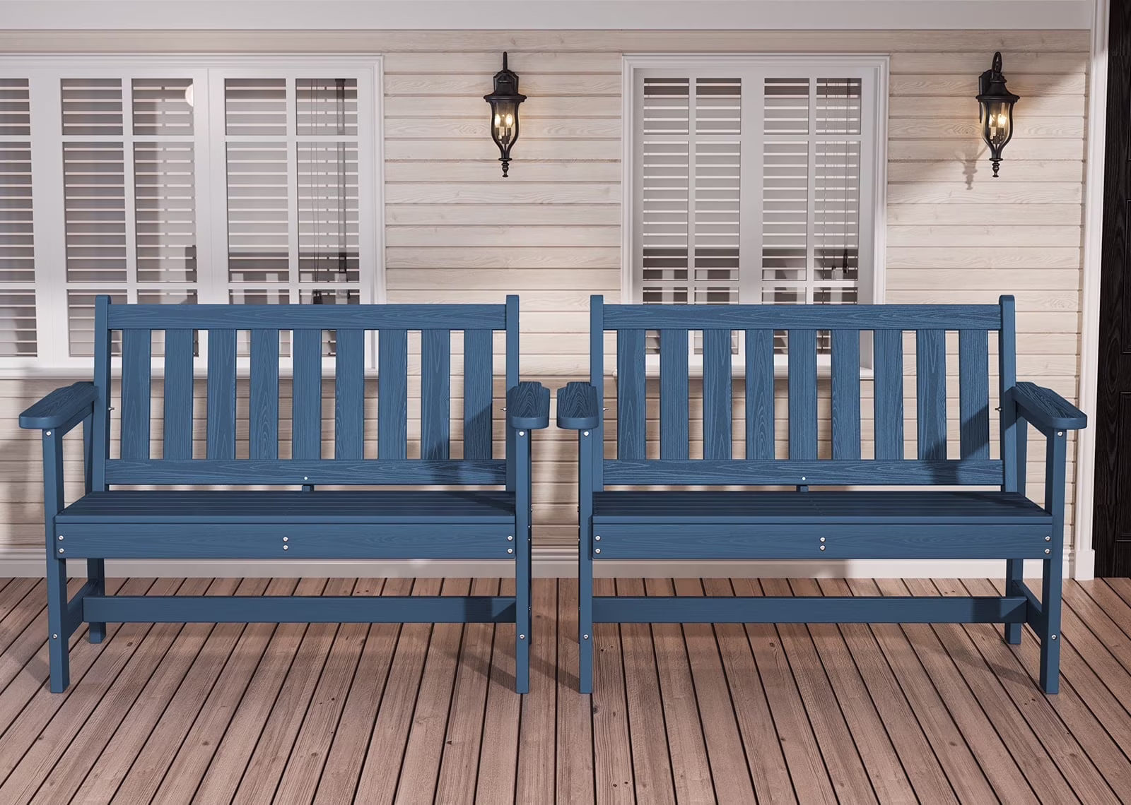 Outdoor Bench for 2-Person, Weather-Resistant HDPE with Aluminum Reinforcement, Supports 660 lbs, Comfortable Seating for Patio, Garden, and Porch, Black(Black/Single) - Image 8