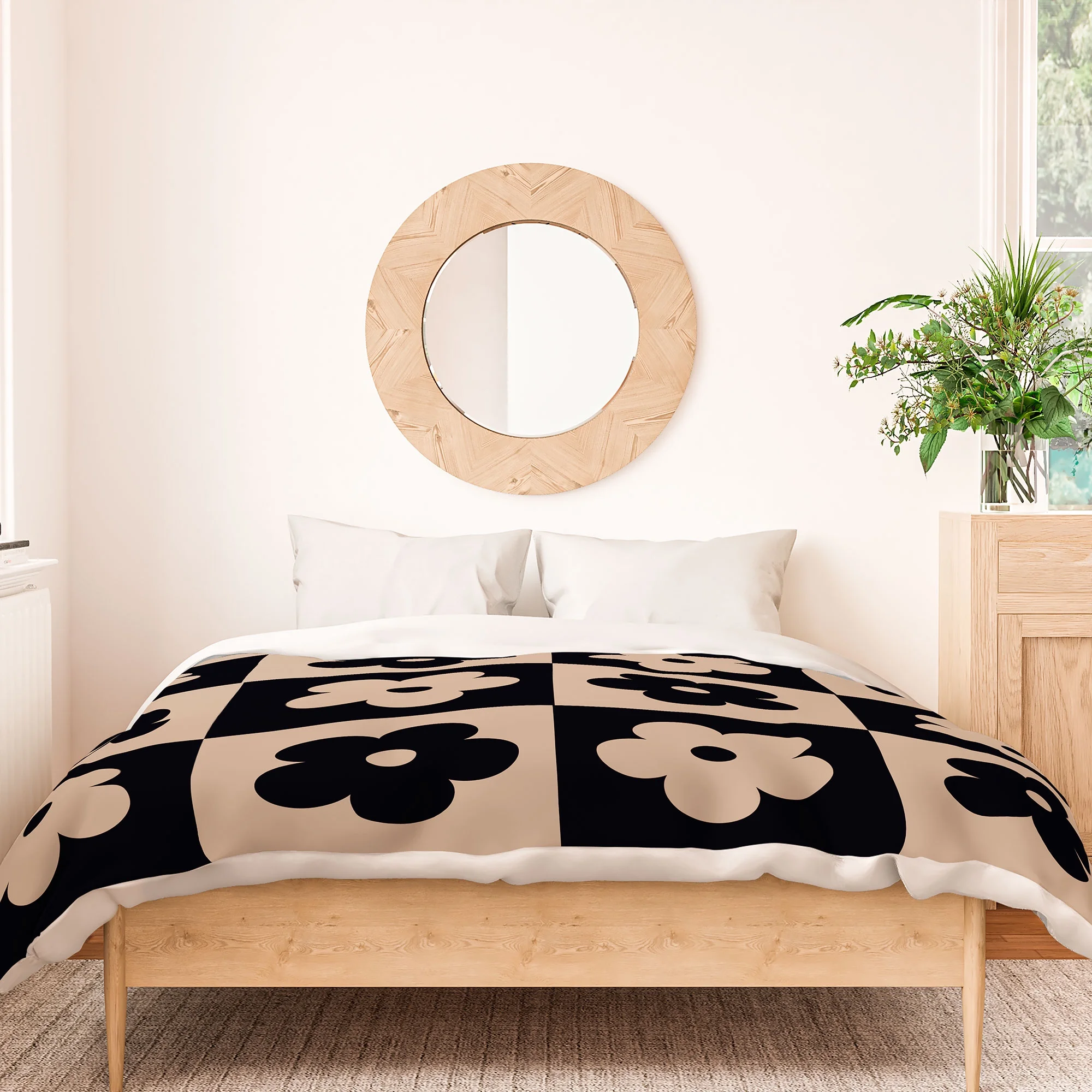 Society6 MariaMariaCreative Bloom Check Tan Duvet Cover Polyester Queen- 88" X 88"(Queen)