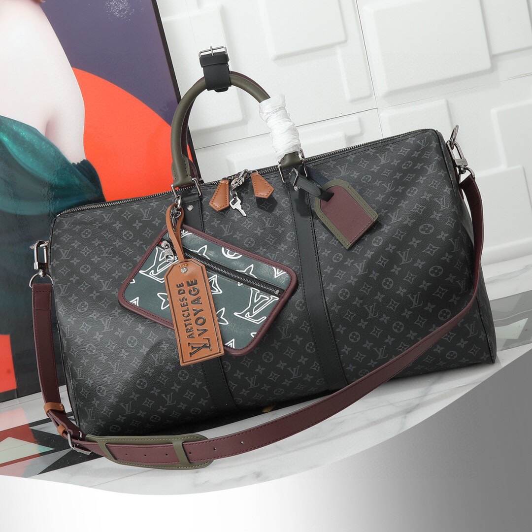 LOUIS VUITTON ルイ・ヴィトン  KEEPALL BANDOULIERE トラベルバッグ パッチワーク ジムバッグ ハンドバッグM56856 黒花