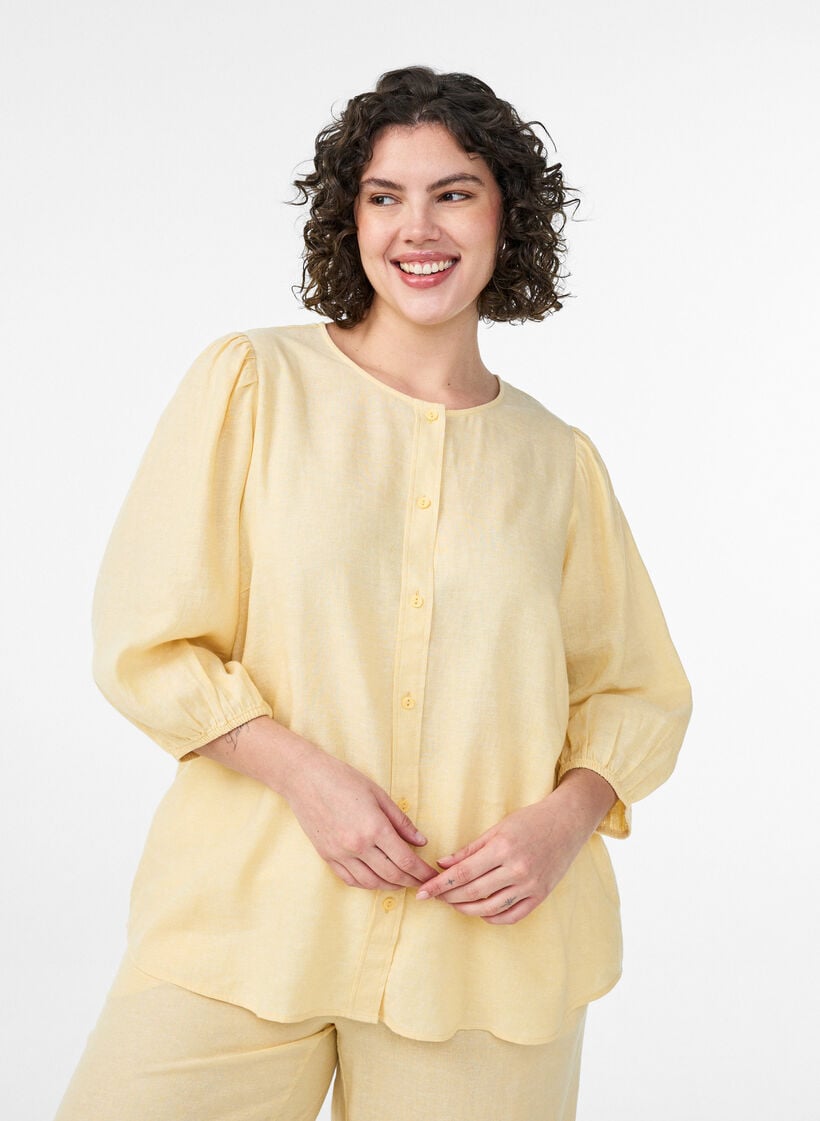 Zizzi Shirt blouse in linen and viscose with 3/4-sleeves