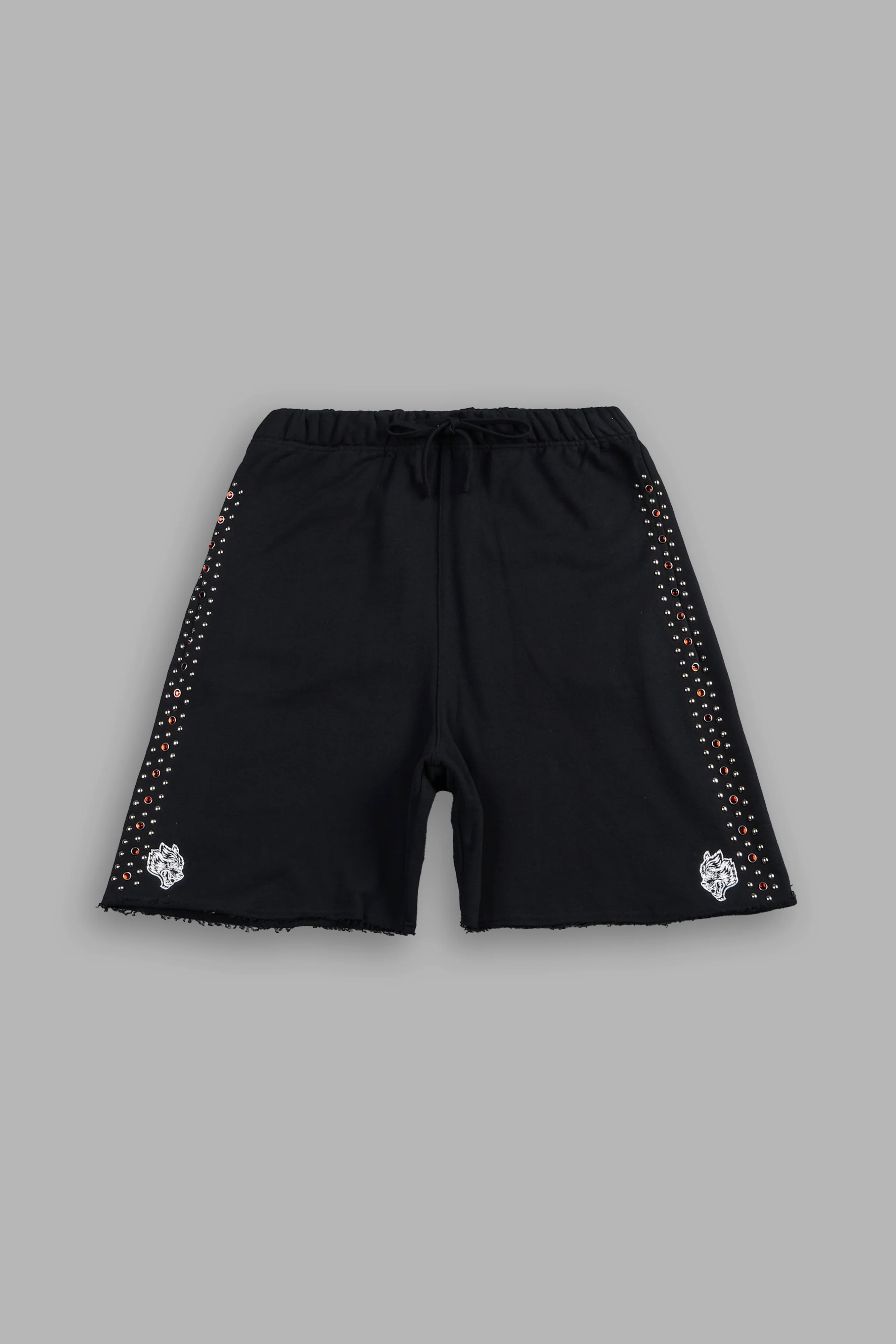 Stud Muerto Grunge Oversized Raw Hem Post Lounge Sweat Shorts In Black