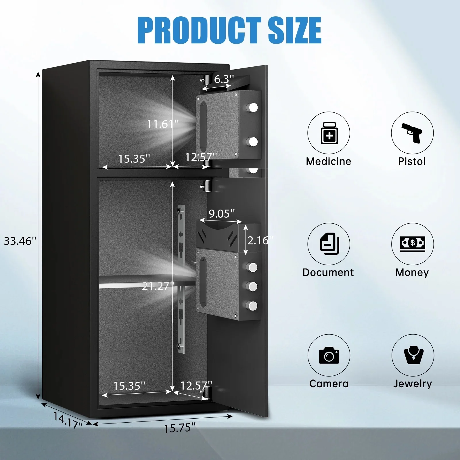 7.0 Cu ft Large Safe Box Fireproof Waterproof, Digital KeypadHome Safe with Deposit Slot Dual Alarm System, Money Safe With Mute Function and LED Light, Security Box for Money Valuables(Multi color) - Image 4