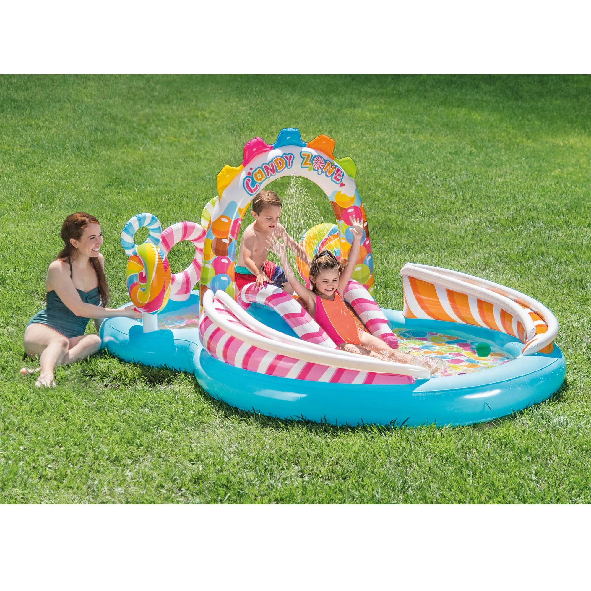 9' x 6' x 51" Inflatable Candy Zone Kiddie Pool with Waterslide (3 Pack) - Image 7