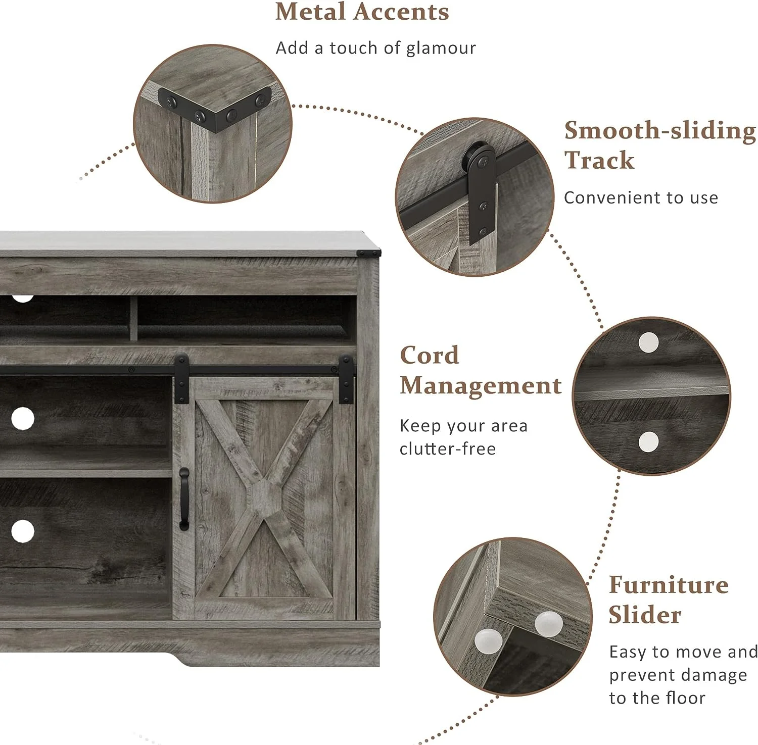 Mayincolor Farmhouse TV Stand for 65+ Inch TV, 34'' Tall Entertainment Center with Sliding Barn Doors, Rustic Wood Media Console Storage Cabinet Television Stand for Living Room, Light Grey