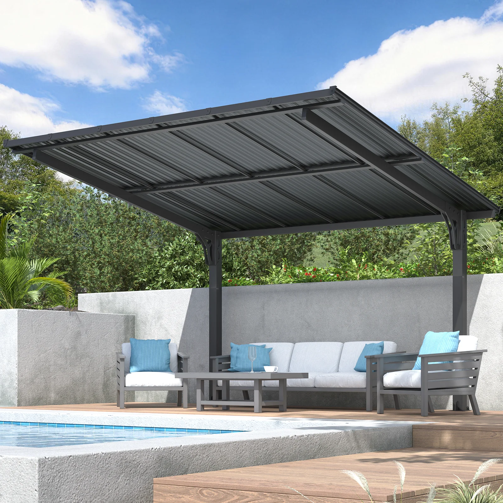 AECOJOY 12'x10' Lean to Hardtop Metal Carport Gazebo, 10x12 Outdoor Freestanding Pergola Gazebo