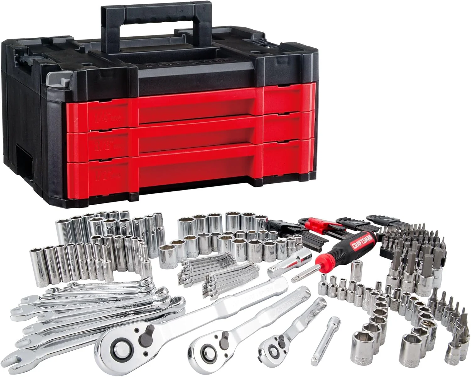 Coffret d'outils de mécanicien 262 pièces, coffret de douilles complet avec boîte à outils VERSASTACK à 3 tiroirs, dimensions SAE/métriques