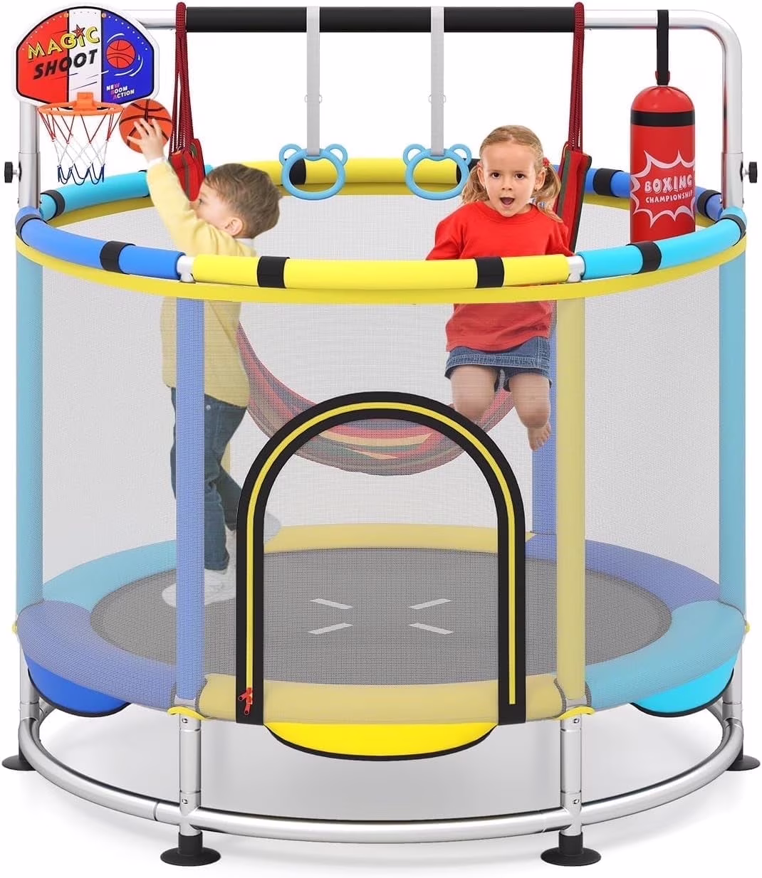 55" Trampoline for Kids Enclosure Net Heavy Duty for Boys Girls Outdoor Indoor(Blue)