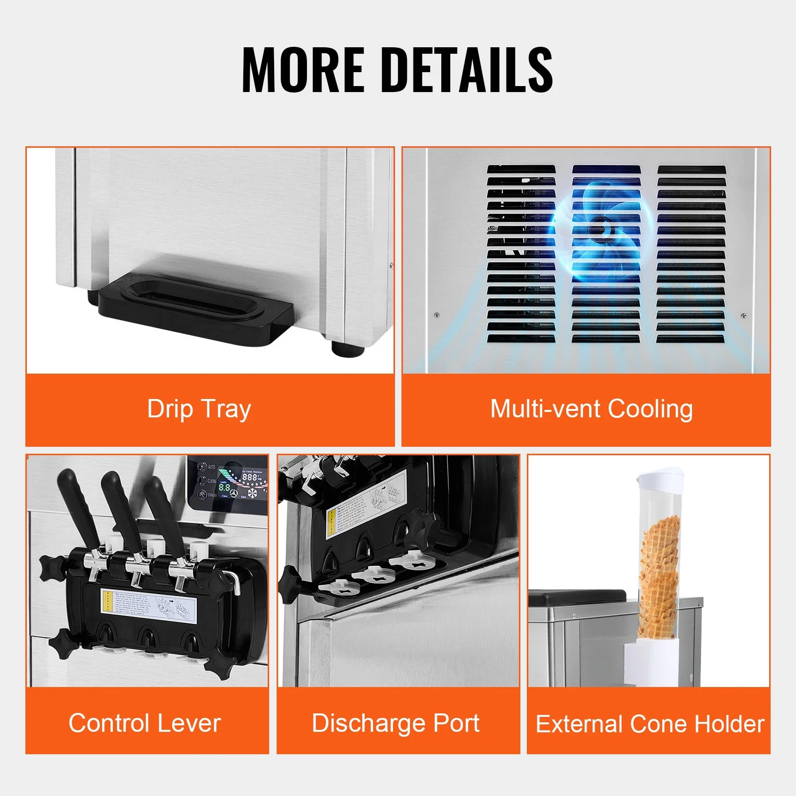 Commercial Soft Ice Cream Machine 18-28 L/H 5.5L*2 Cylinder 3-Flavor Serve Ice Cream Maker - Image 6