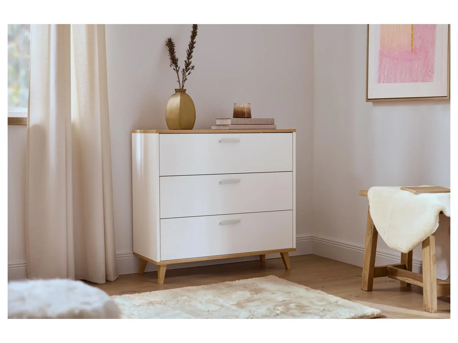 LIVARNO Commode Corfu, 80 x 75,3 x 33 cm, blanc/imitation chne